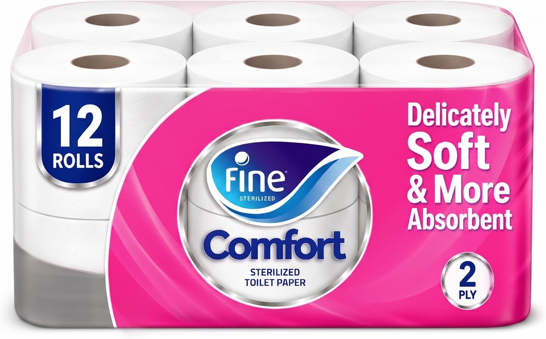 Fine Comfort Toilet Tissues Paper 12 Rolls, 180 sheets x 2 Ply