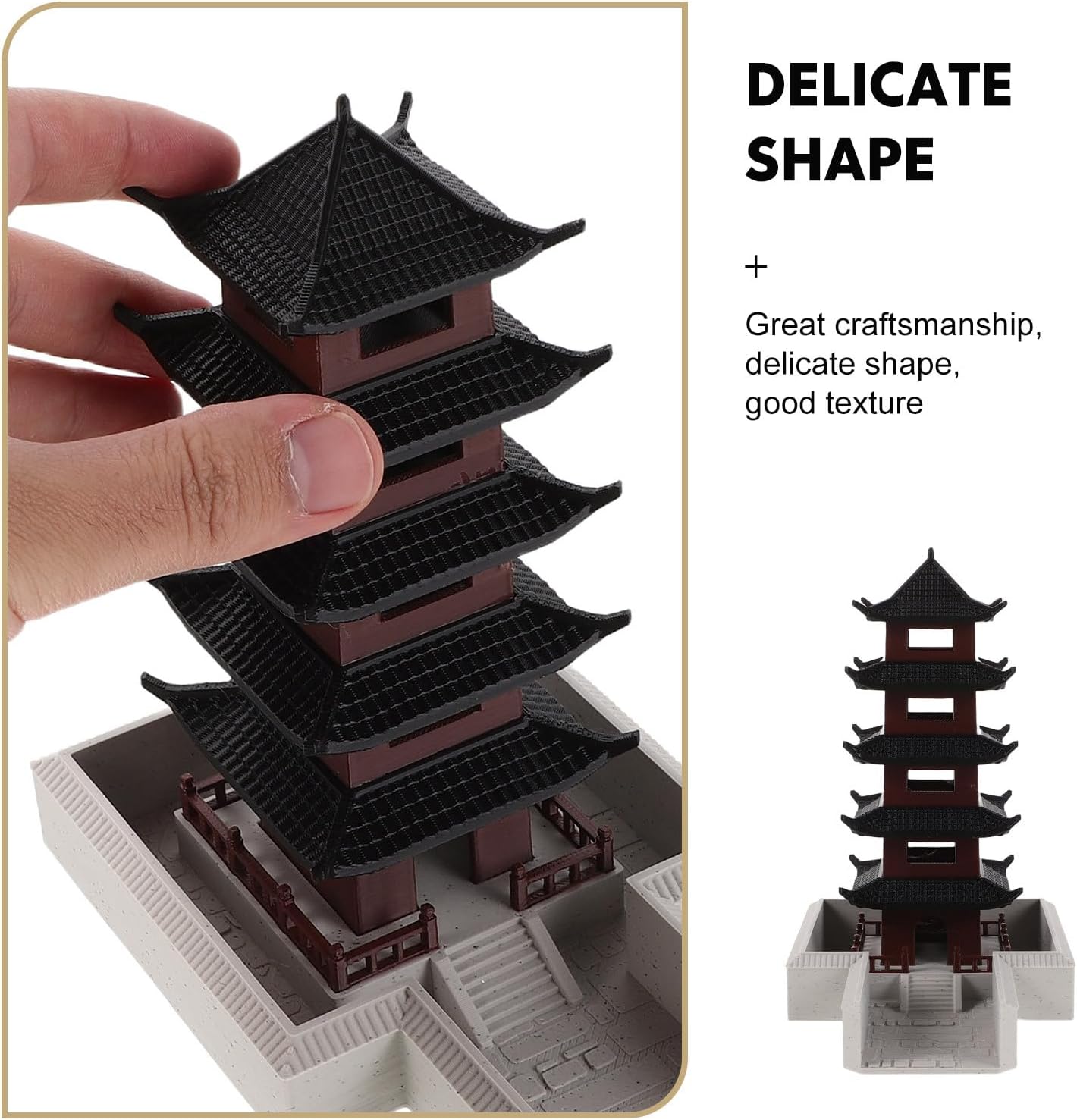 Traditional Pagoda Sculpture: Small Chinese Tower Model for Bonsai Displays - Asian Garden Decoration - Plastic Mini Tower Architecture Figurine