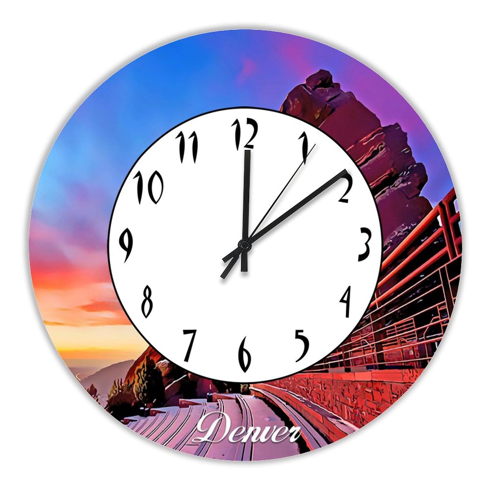 Horloge murale ronde Denver horizon urbain design moderne et epure 38 cm
