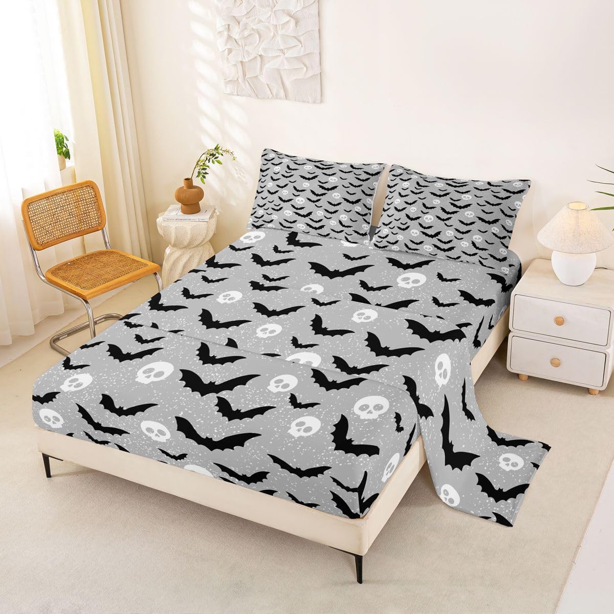 Erosebridal Halloween Bats King Bed Sheets