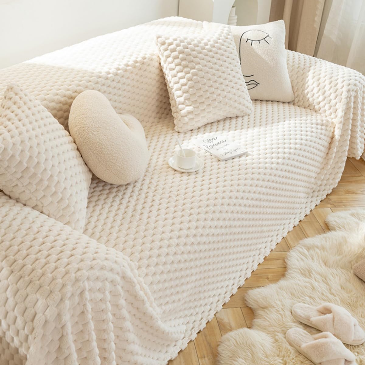 Couverture extra large en peluche douce jeté de canapé uni double couche pour salon
