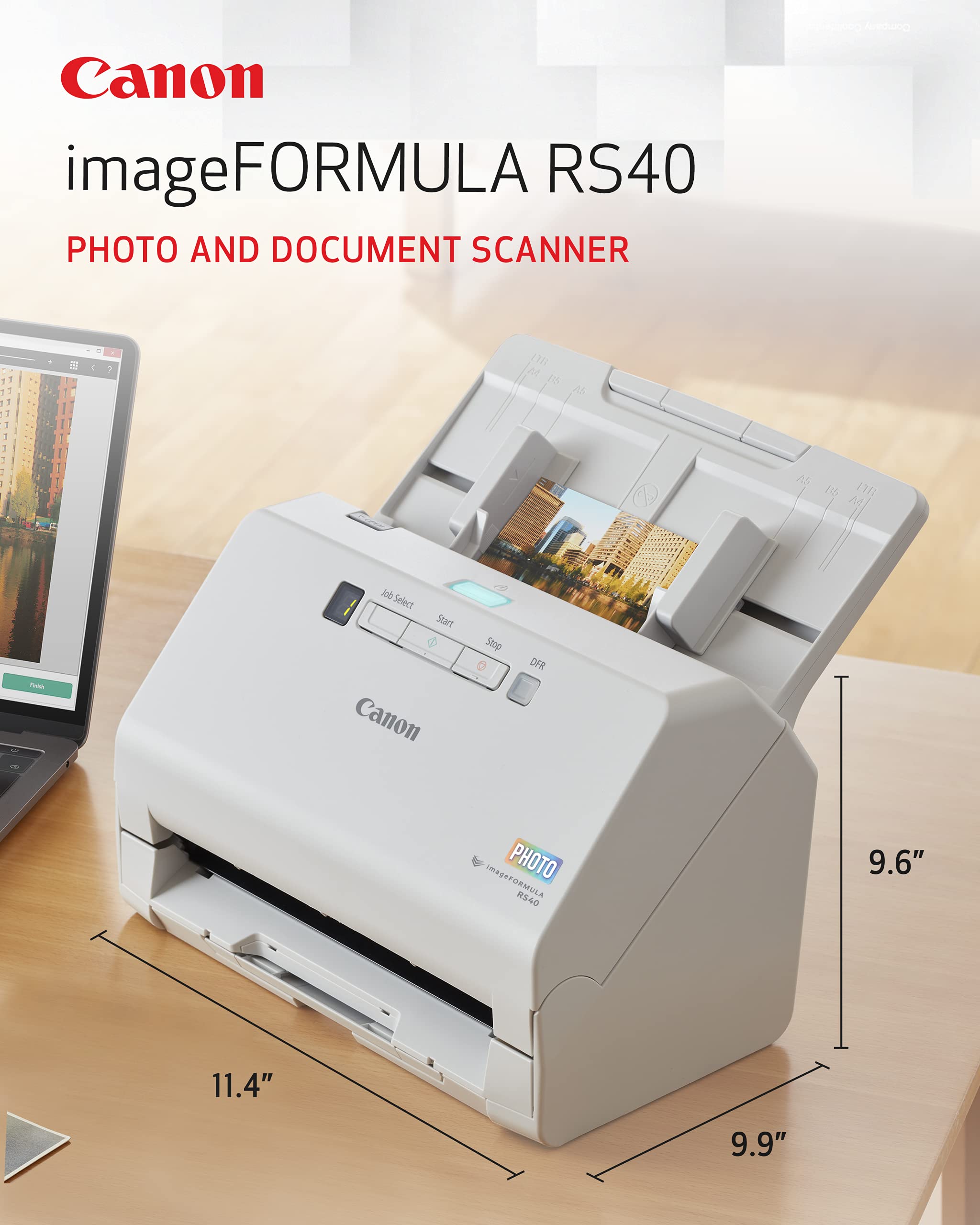 Canon imageFORMULA RS40 Photo and Document Scanner, with Auto Document Feeder | Windows and Mac | Scans Photos - Vibrant Color - USB Interface - 1200 DPI - High Speed - Easy Setup