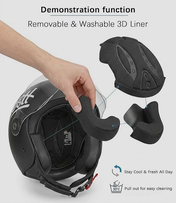 Westt 3/4 Open Face Motorcycle Helmet With Clean Visor - DOT Approved Vintage Moped Scooter Helmet for Men and Women