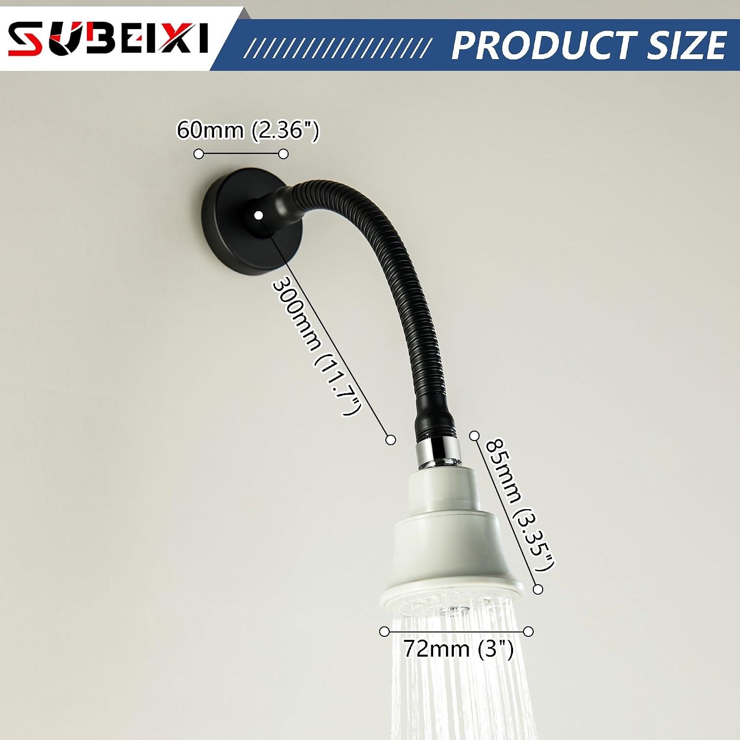 Adjustable Shower Arm with 3" High Pressure Shower Head, Powerful Pressure Boosting Rain Showerhead with Adjustable Swivel Brass Ball Joint