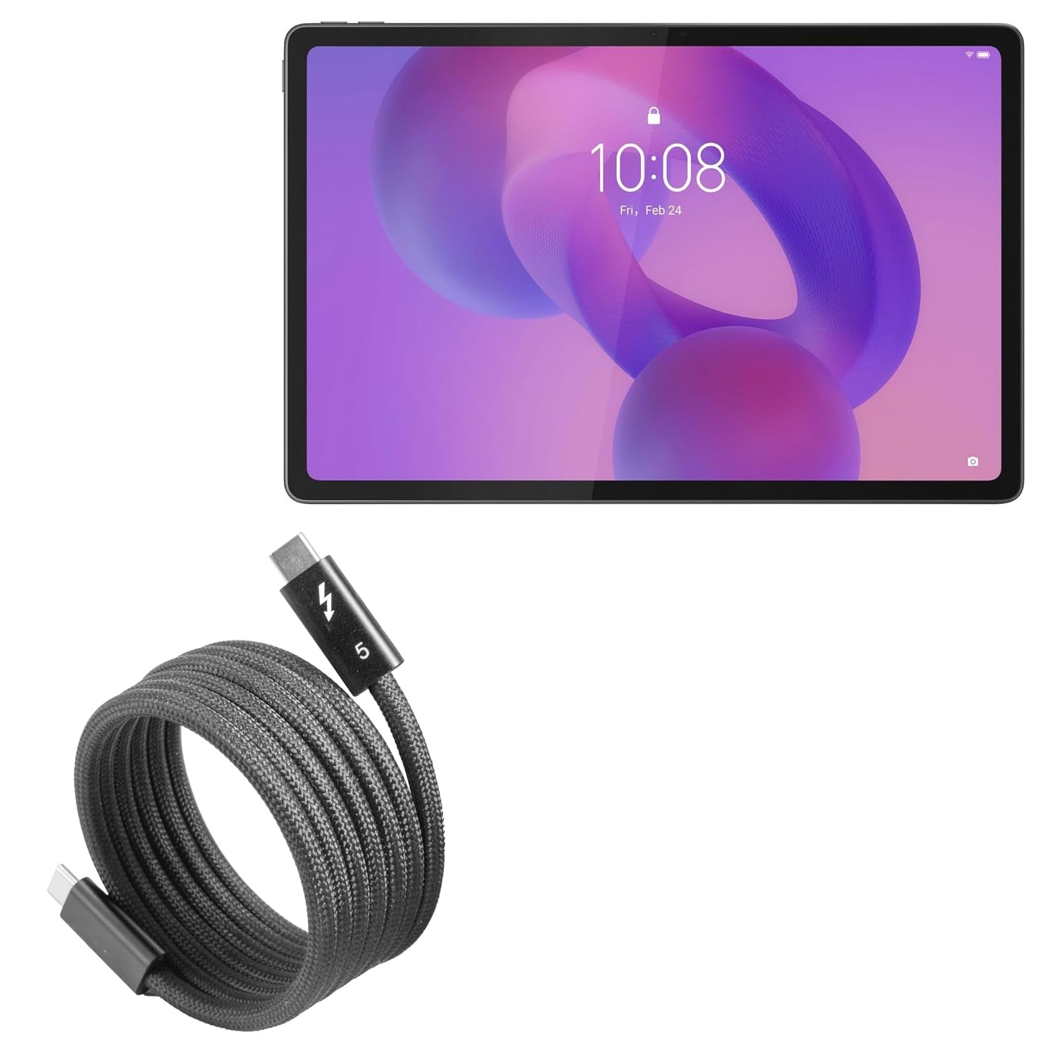 BoxWave Cable Compatible with Lenovo Idea Tab Plus (12.1 in) - SnapWrap Thunderbolt 5.0 Cable (5ft 240W), Magnetic Self-Coiling Nylon Braided Retractable - Jet Black