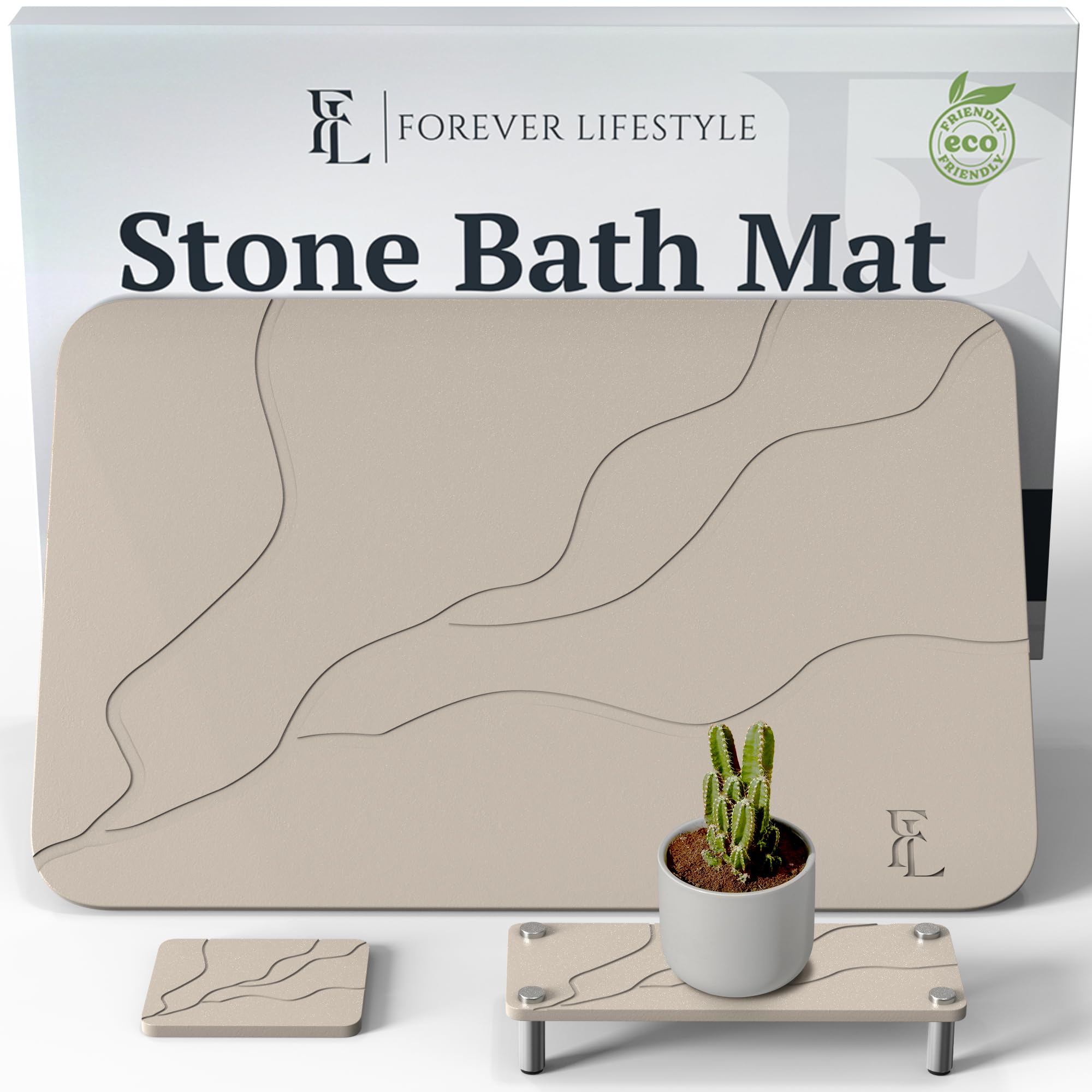 Photo 1 of Forever Lifestyle Stone Bath Mat 24 x 15 in, 5-Piece, Stone Bath Mat for Bathroom Natural Diatomaceous Earth Bath Mat, Stone Shower mat for Kitchen/Bathroom, Bath Stone mat (Light Grey-Sculpted)