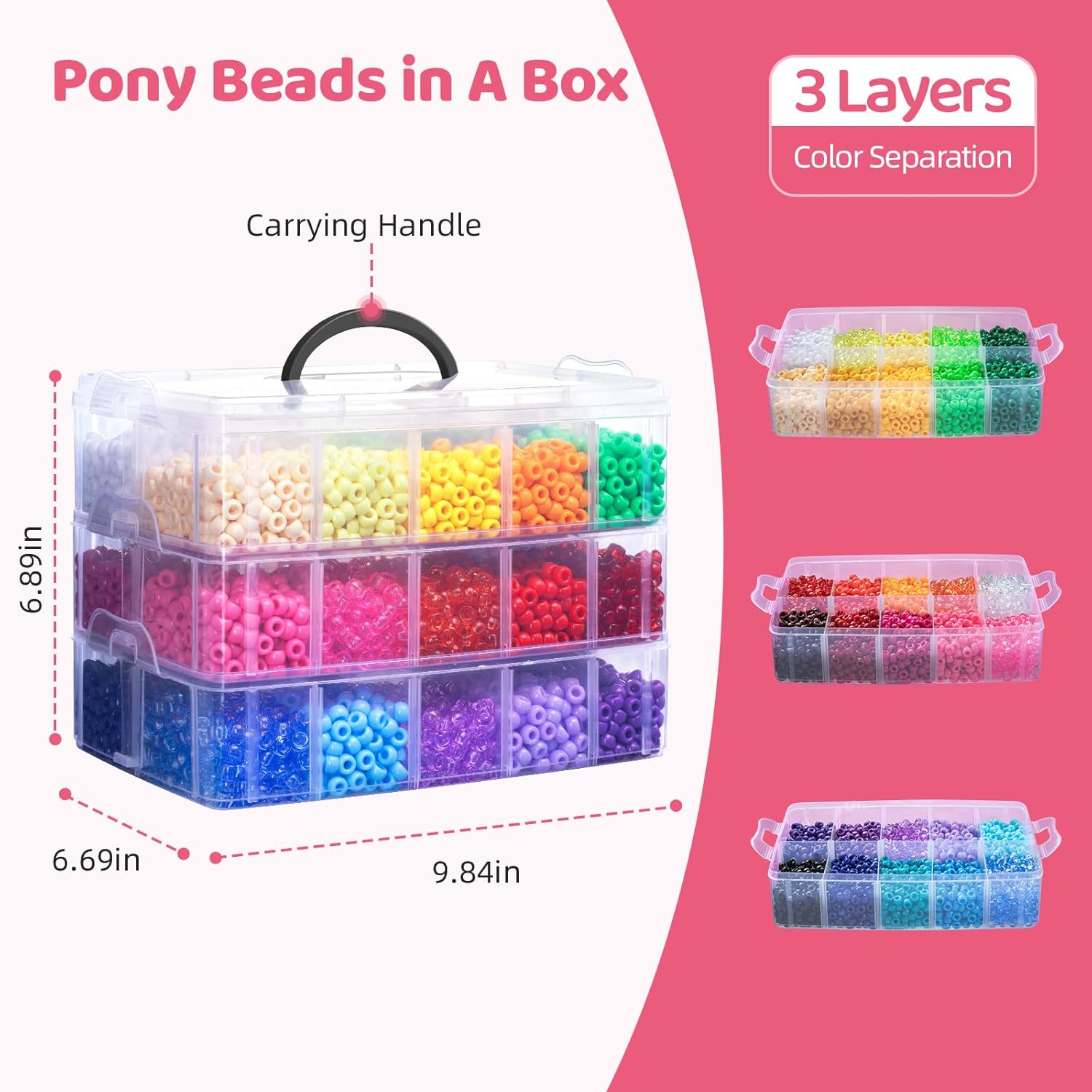 Umikk 10,000 Pcs Pony Beads, 30 Assorted Colored Beads for Bracelets Making Hair Braiding Kandi Friendship Bracelet Bead for Craft Jewelry Making Valentine's Day Romantic Gifts Christmas Gifts (Boxed) - Image 3