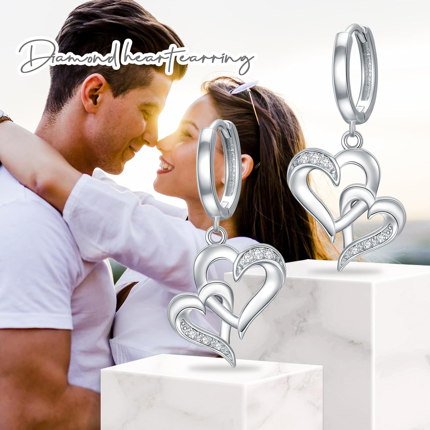 Diamond Heart Earrings for Women Sterling Silver Heart Hoop Earrings Heart Dangle Earrings Diamond Jewelry for Women - Image 6