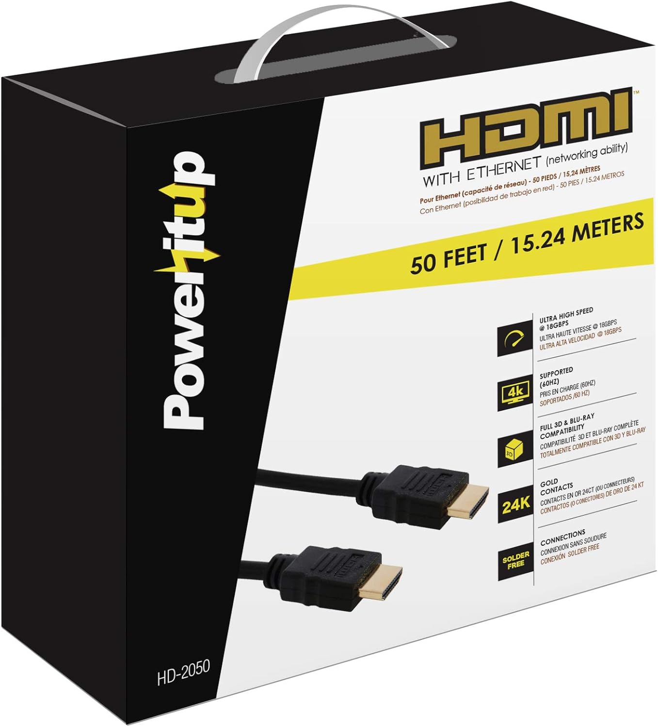 3ft. HDMI V2.0 Ethernet Cable, 4K (60Hz),3D, Blu-ray, Audio Return Supported, 30AWG / 6.0mm, Use with HDTV/Projector/LCD or Electronic Devices, 3 feet Cable, 3 CABELS Included