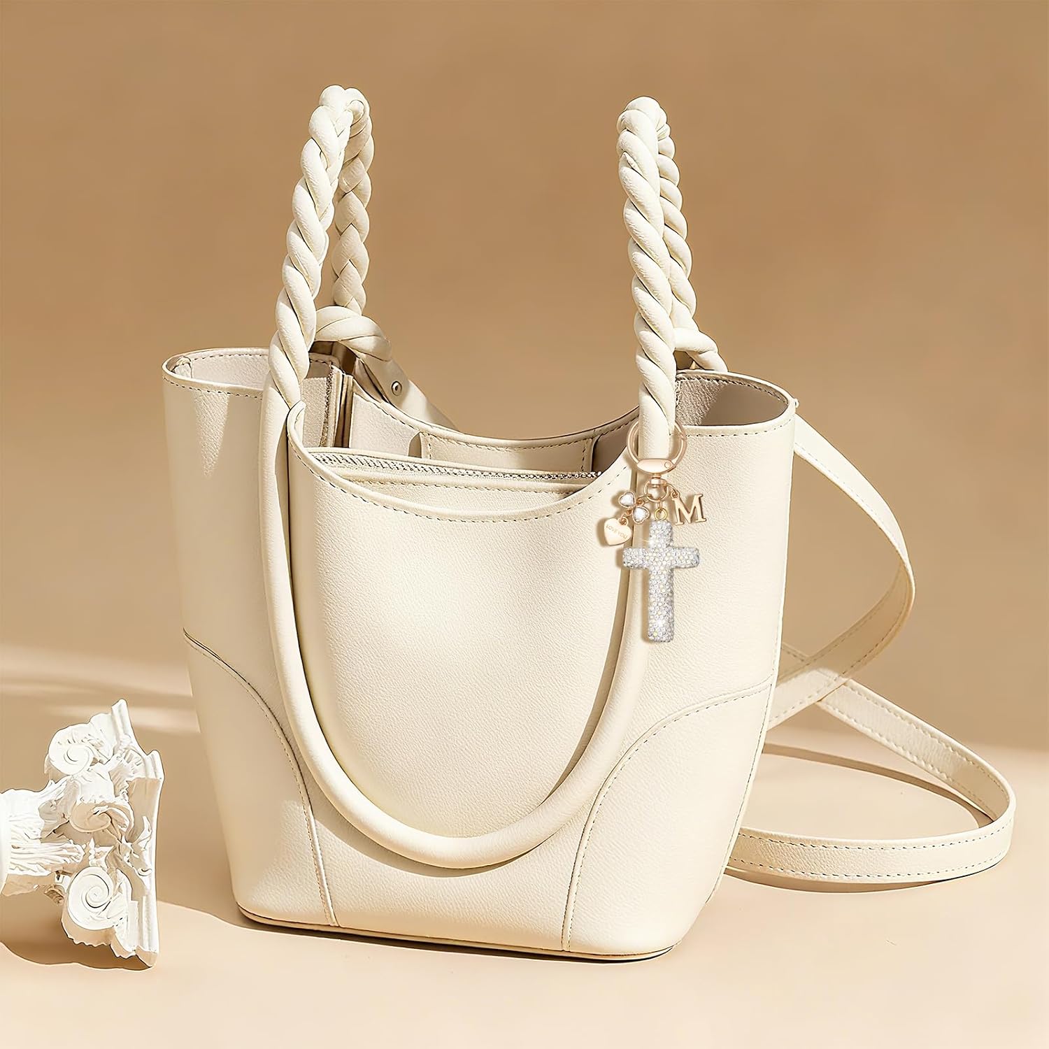 Cute Fashion Cross Keychain Initial Letter Keys Charm Gifts for Women with Key Ring Purse Charms for Handbags