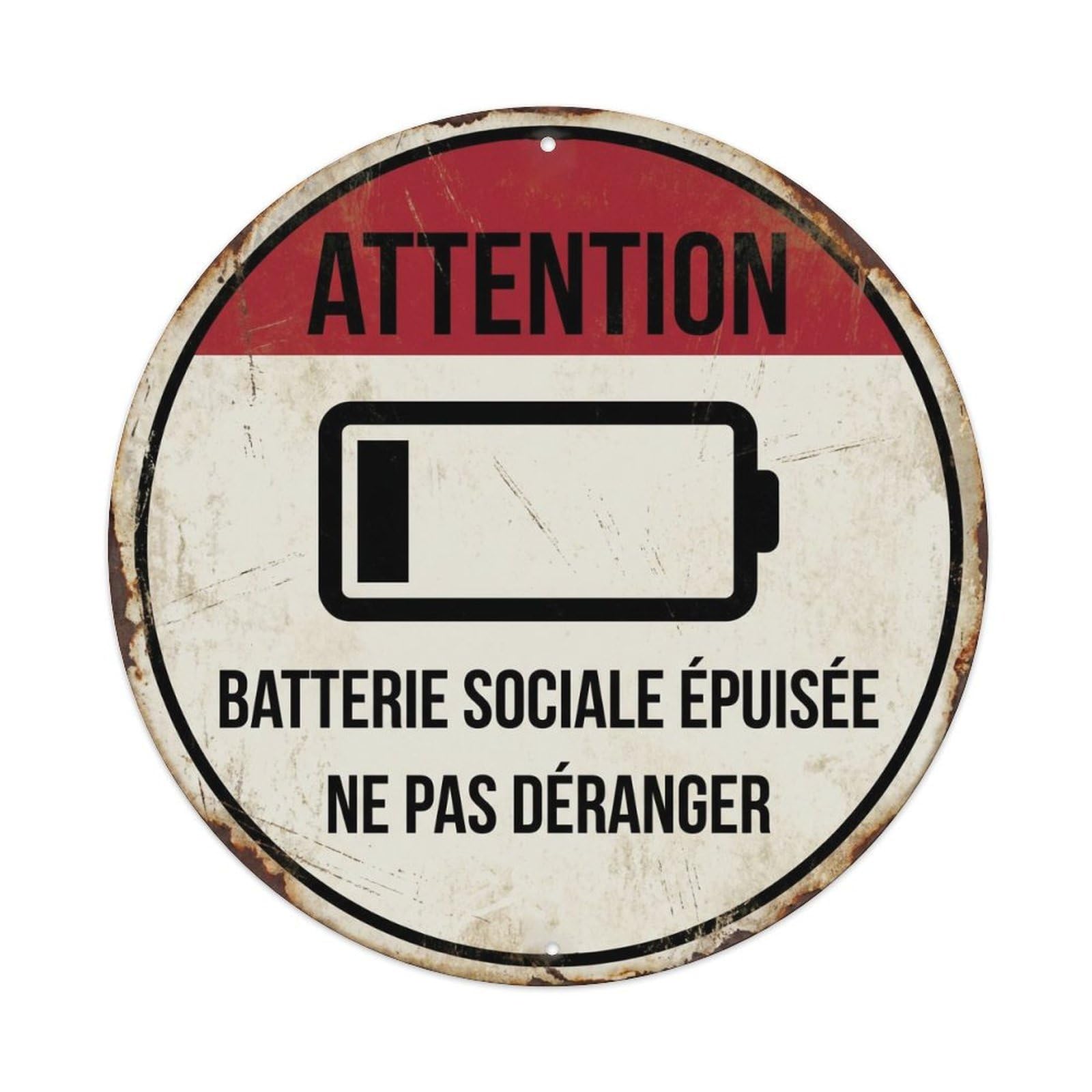 Vintage Social Battery Depleted Metal Tin Sign