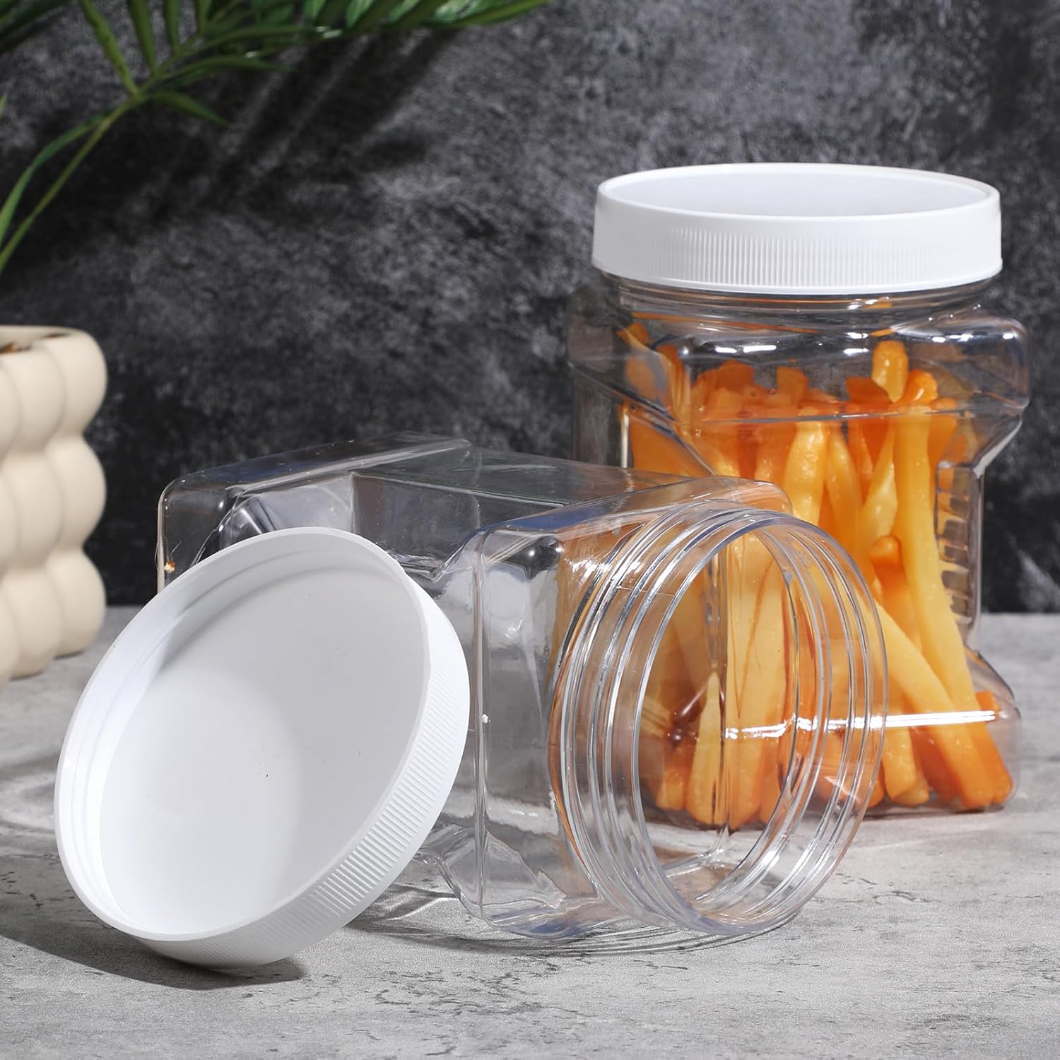 12 Pcs Clear Plastic Storage Jars With Lids, 27 Oz Square Reusable Containers With Easy Grip Handles, Wide Mouth Airtight Canisters For Dry Goods, Candy, Cookies, Kitchen Pantry Organization
