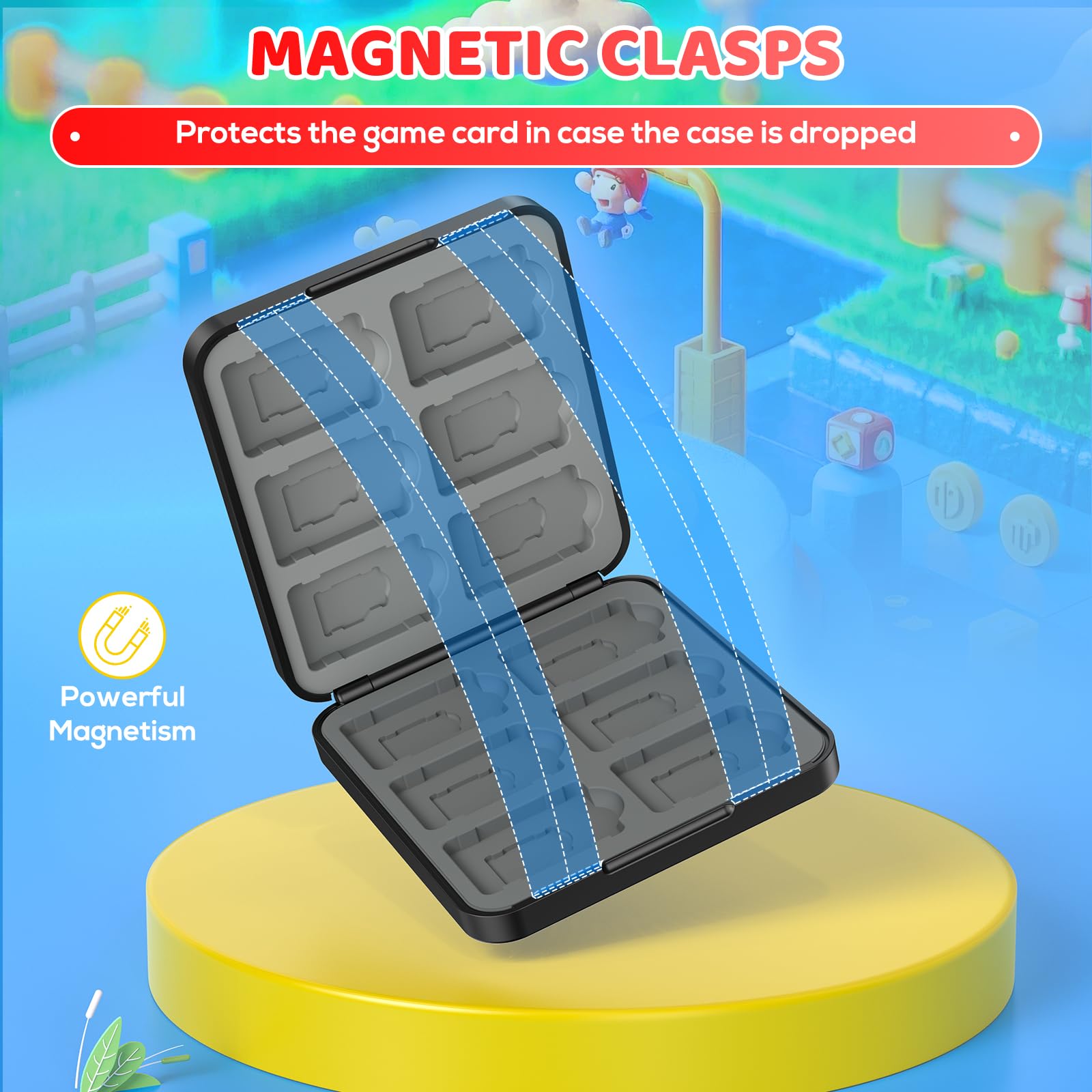 Klipdasse Étui de Cartes de Jeu Nintendo Switch - Boîte de Rangement avec 12 Jeux et 12 Emplacements pour Cartes Micro SD, Boîte de Carte Switch - Boîtier Rigide, Doublure en Silicone Doux
