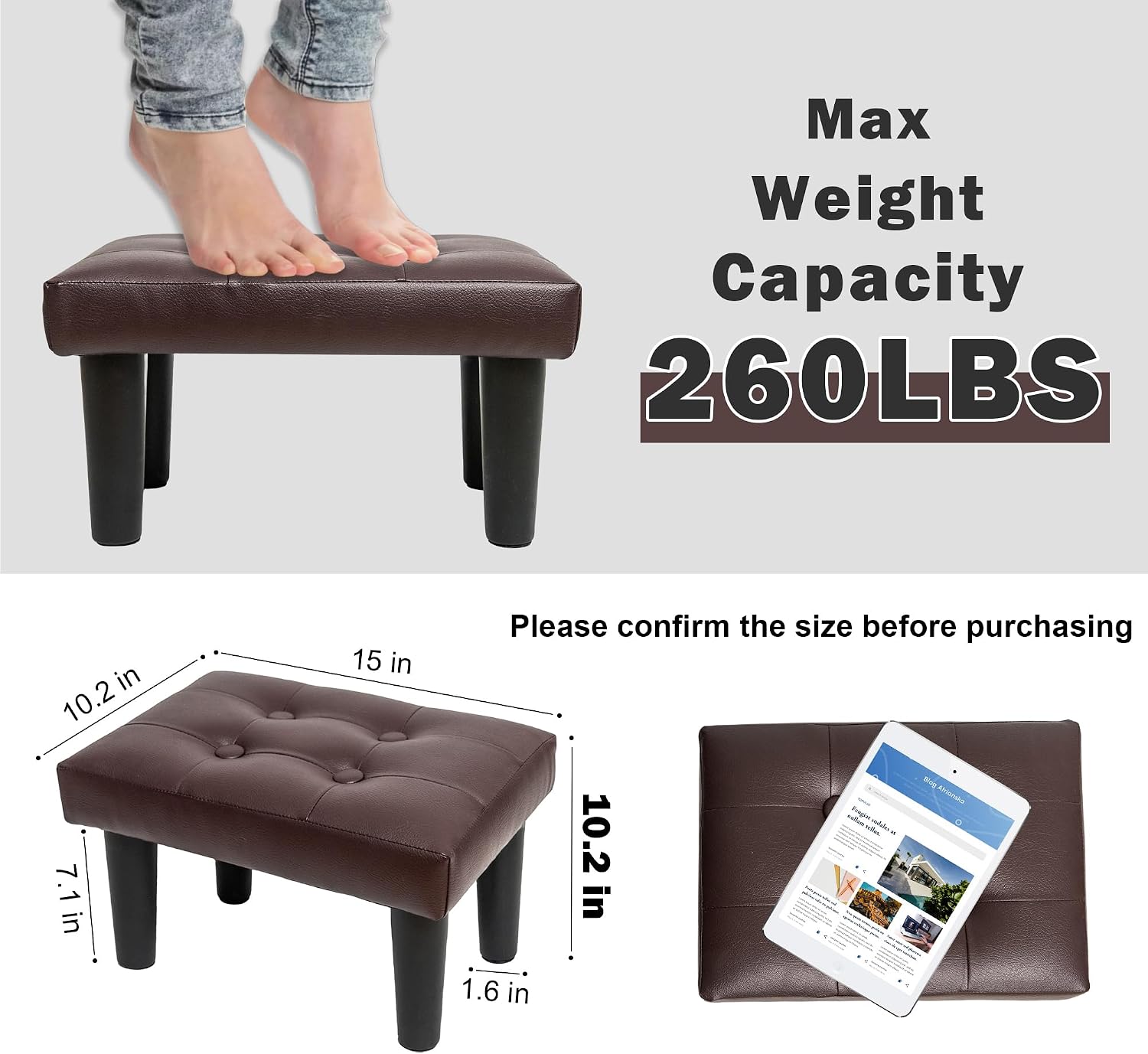 carolmade ottoman foot rest, pvc small ottoman foot stool with legs modern footstool ottomans for living room entryway office, brown pvc-brown
