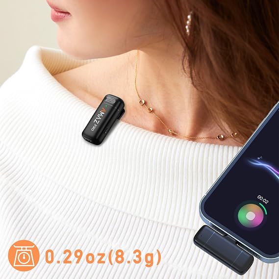 Amazpro Wireless Lavalier Microphone for iPhone 15,Android Phone,Laptop,2 Pack Mini Microphone with Charging Case,Professional Noise Reduction,for Video Vlog,Youtuber,TikTok,Instagram,Interview,USB-C