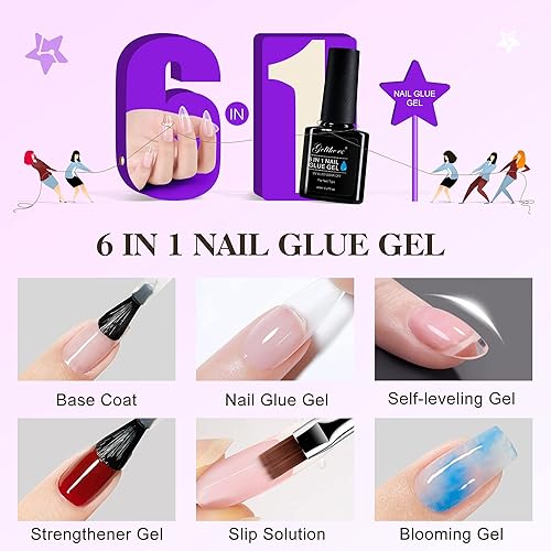 Miniatura 7 de Gelike EC Kit de extensión de uñas de gel con luz UV contiene 7 herramientas de uñas mejoradas, gel de pegamento de uñas 6 en 1 e imprimación,