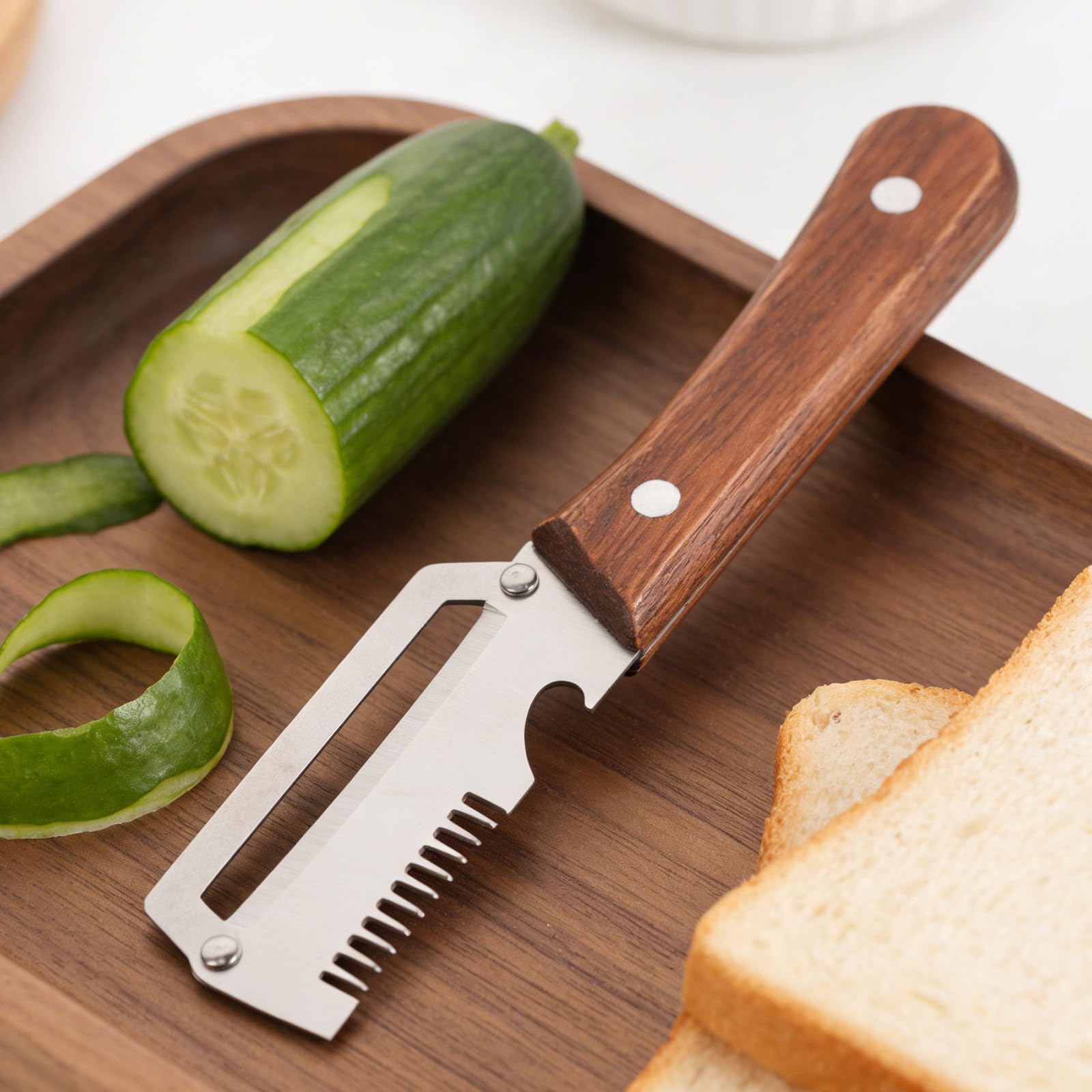 Lot de 2 Éplucheur à LScallion Slicer multifonctions 2 en 1 avec manche en bois pour légumes fruits oignons