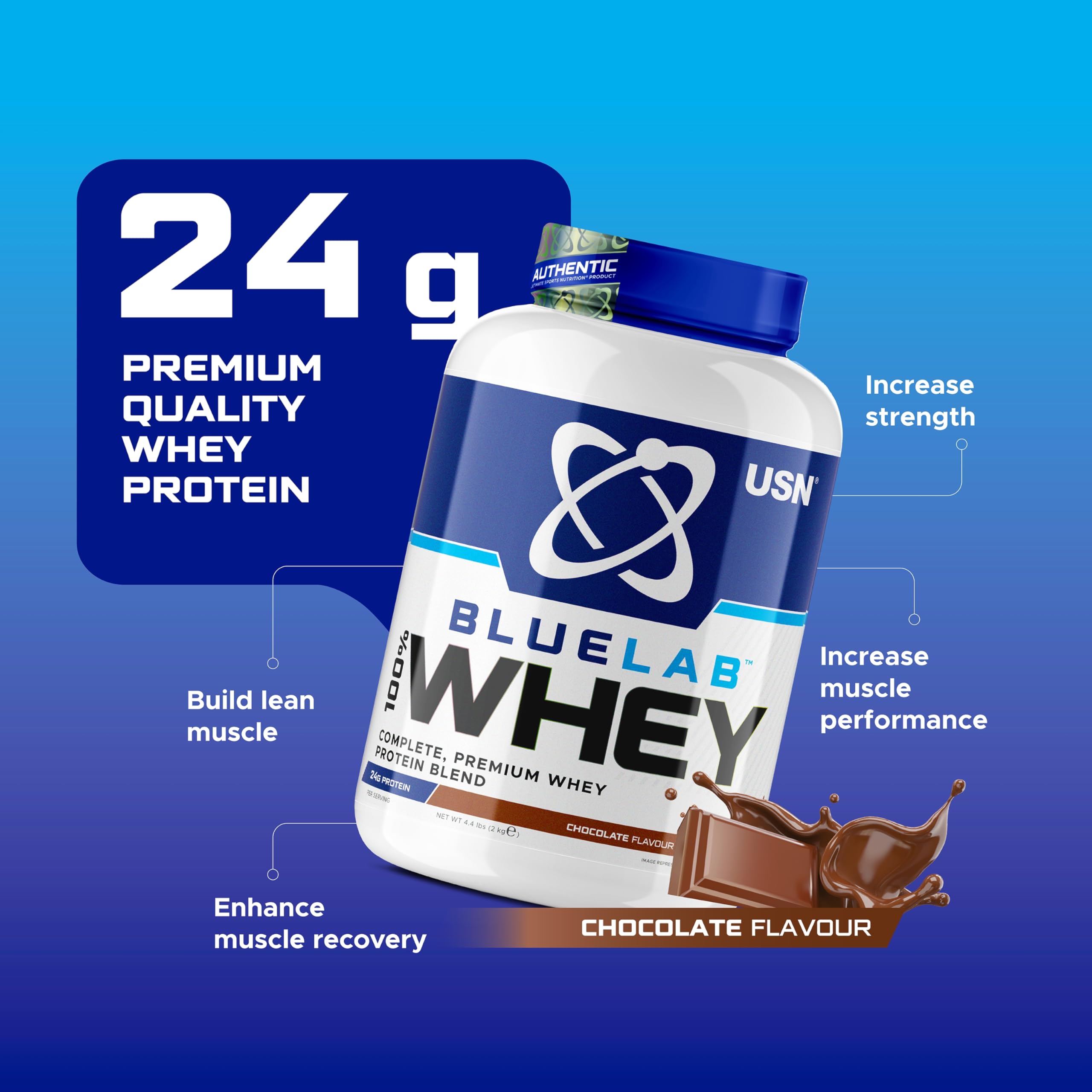 USN Blue Lab Whey Protein, Premium Molkenproteinpulver, wissenschaftlich entwickeltes Post-Workout Muskelaufbau Protein Pulver mit BCAAs, Schokolade, 2kg
