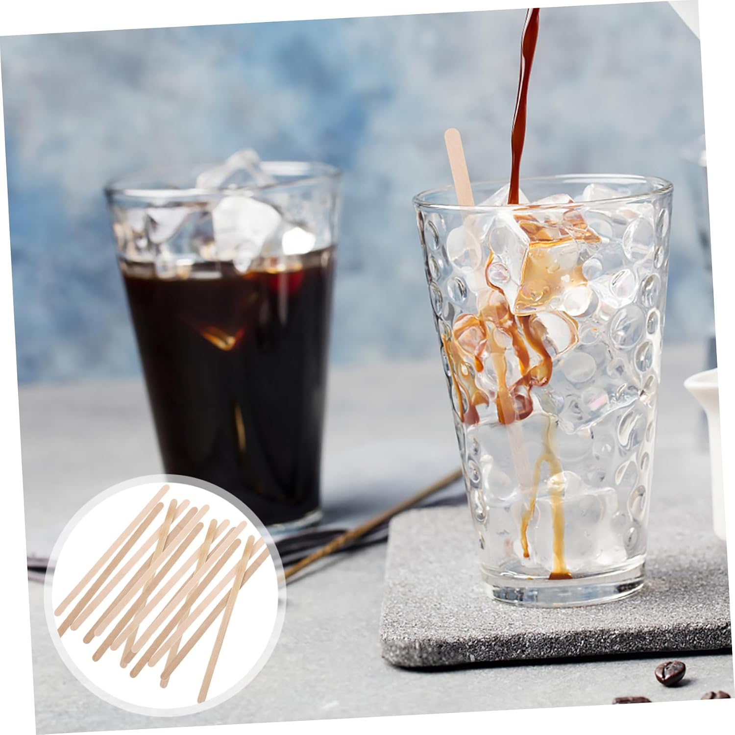 100pcs Biodegradable Wooden Drink Stirrer Sticks 14cm Coffee Mixer Cocktail Swizzle Sticks for Drinks for Coffee Milk Tea and Mixed Beverages