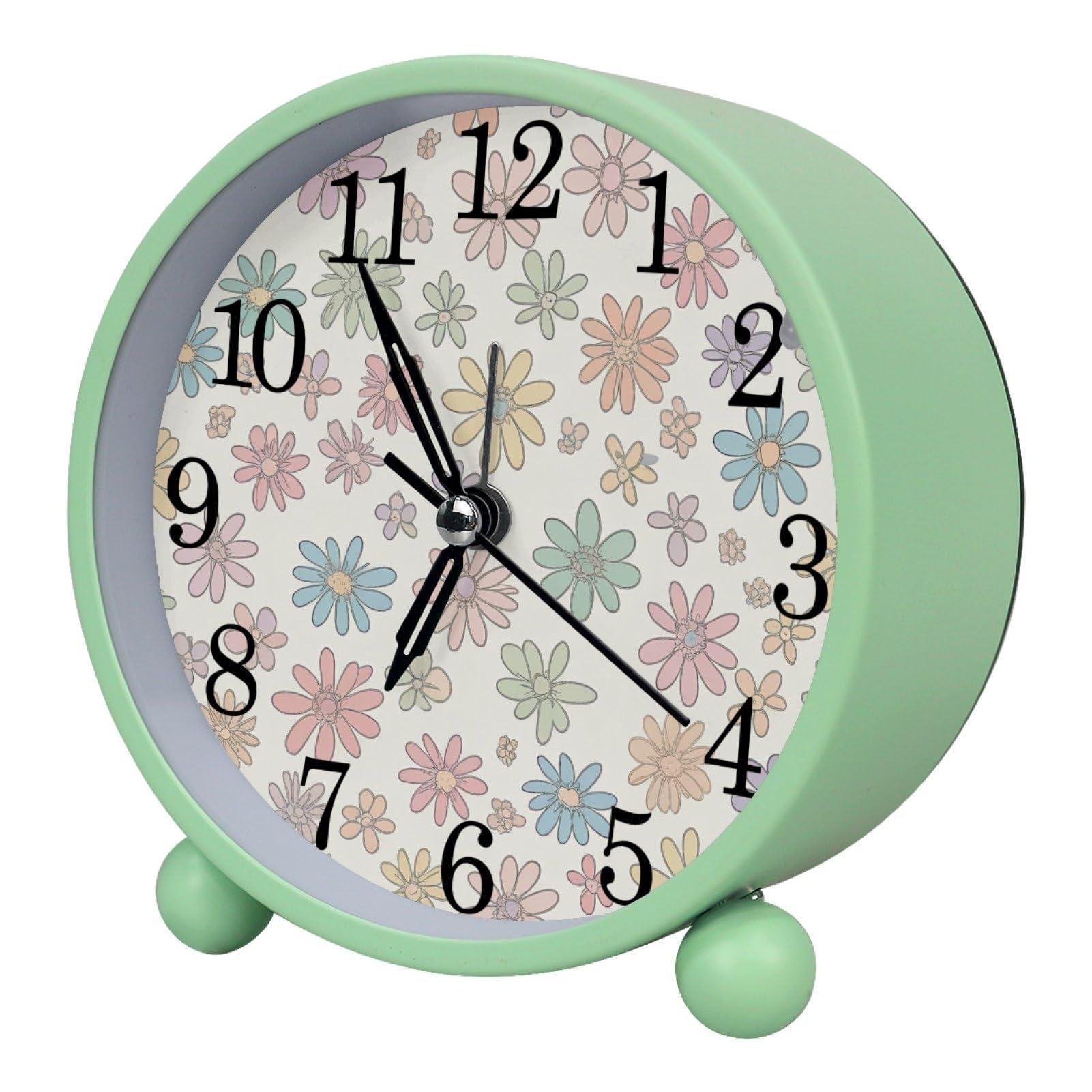 etoenbrc Colorful Wildflowers Florals Round Battery Operated Bedside Alarm Clock Non-Ticking Desktop Silent Analog Alarm Clock with Light