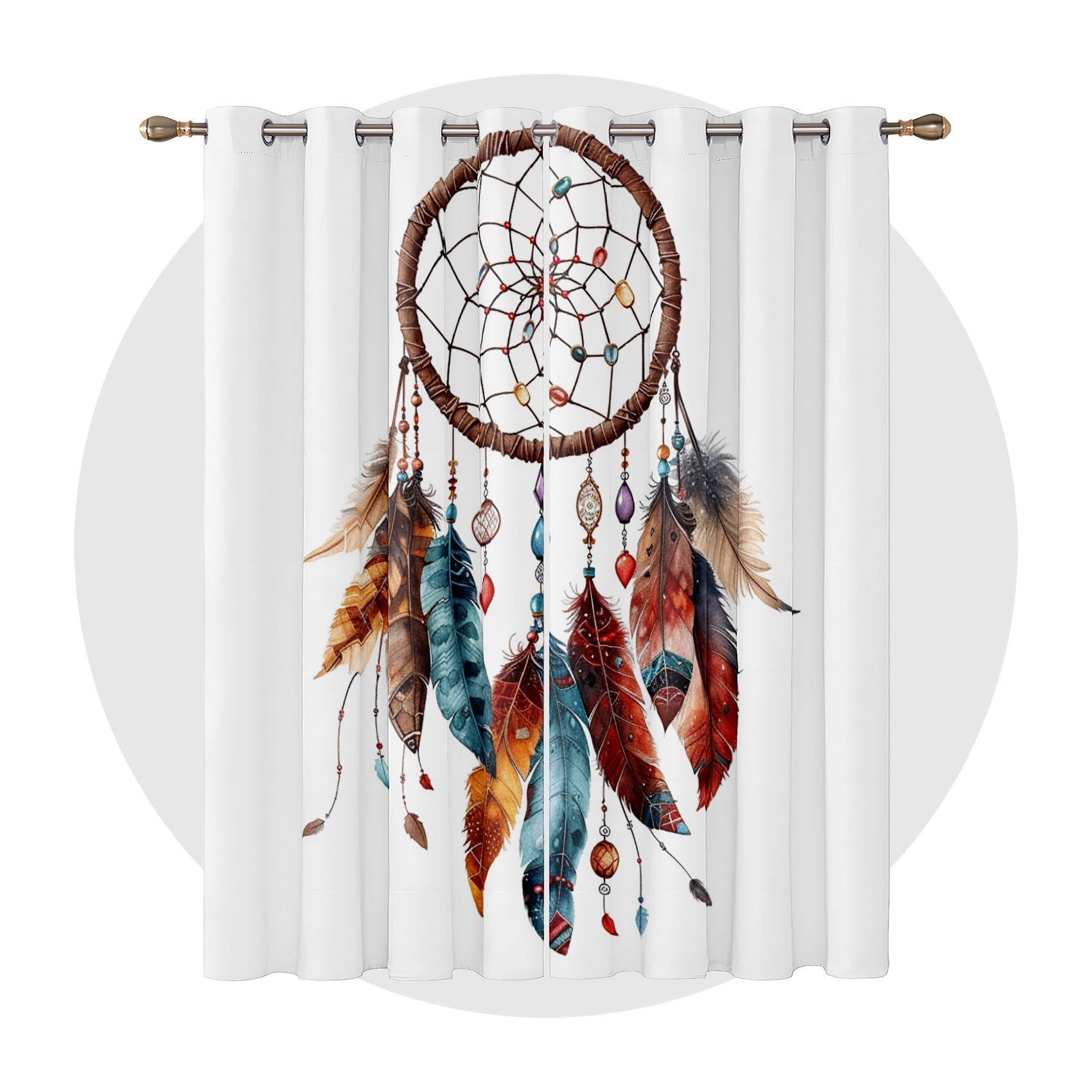 Native American Decor - Native American Curtains for Bedroom Living Room - Feather Southwestern Tribal Blackout Curtains 52 x 84 Inch (Width x Drop) 2 Panels, Ethnic Colorful Eyelet Curtains & Drapes