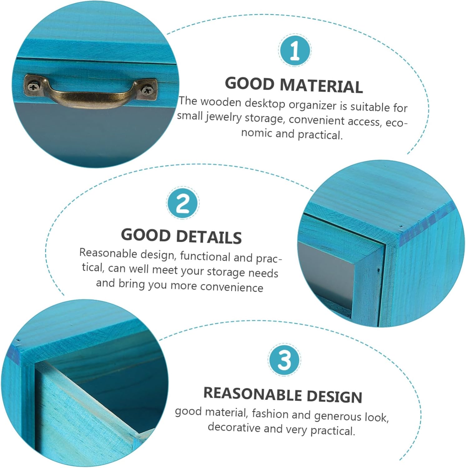 Wooden Desktop Drawer Box Cosmetic Storage Organizer for Vanity Tabletop Small Sundries Holder with Stable Base Capacity for Lipstick Nail Polish Jewelry Mediterranean Blue Single