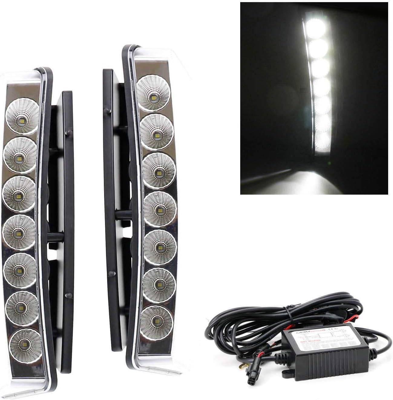 iJDMTOY Clear Lens LED Daytime Running Lights Compatible with 2003-2005 Pre-LCI Nissan 350z, Direct Fit DRL Assy Powered by 7 Pieces High Power Xenon White LED Each Side