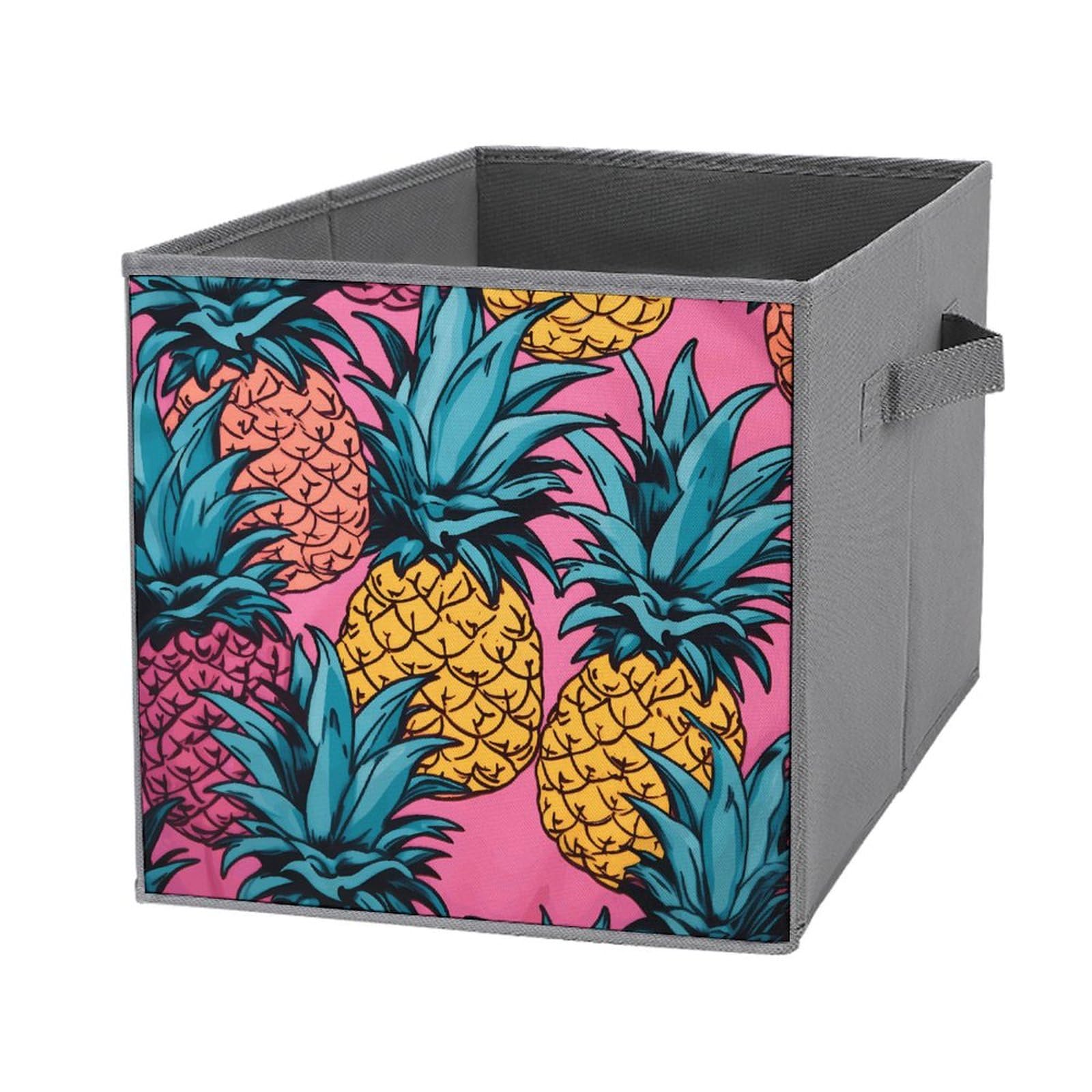 Bacs de rangement pliables avec poignée renforcée lot de cubes imprimé ananas