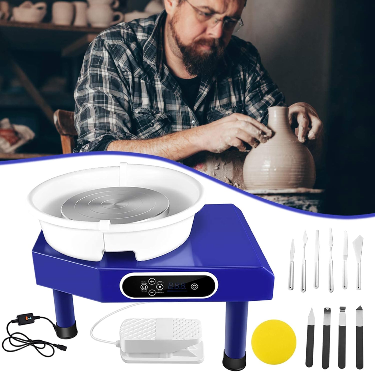 Pottery Wheel Forming Machine, 25CM 350W LCD Electric Pottery Wheel with Removable Foot Pedal DIY Clay Tool and Pedal for Beginners Adults Kids Ceramic Work Clay Art Craft
