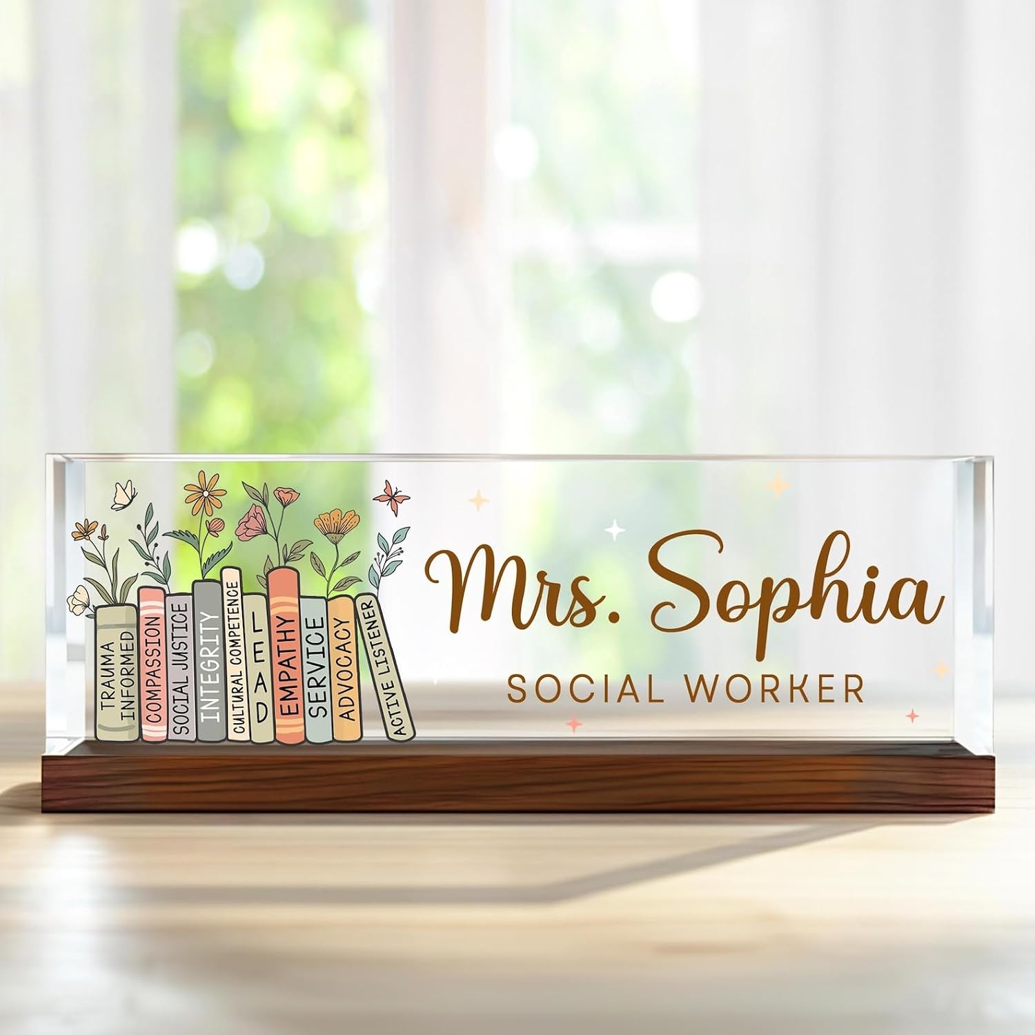 Personalized Social Worker Acrylic Desk Plaque, Custom Social Worker Name Plate for Desk, LCSW Gift, Appreciation Graduation Gifts for BSW MSW DSW, Back to School 2025 Office Decor, Coworker Gifts