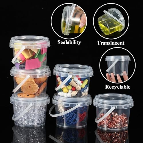 Miniatura 4 de Maxcheck 100 recipientes de 10 onzas a granel con tapas y asas, plástico transparente de 10.1 fl oz, contenedores de almacenamiento, mini estuche de