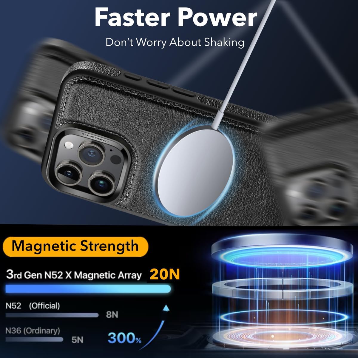 for iPhone 16 Pro Max Leather Case, Built-in Invisible Alloy Stand, Compatible with MagSafe Accessories,【Upgraded】 Strong Magnetic, Kickstand Phone Cover 2024 6.9 Inch (Black) - Image 3