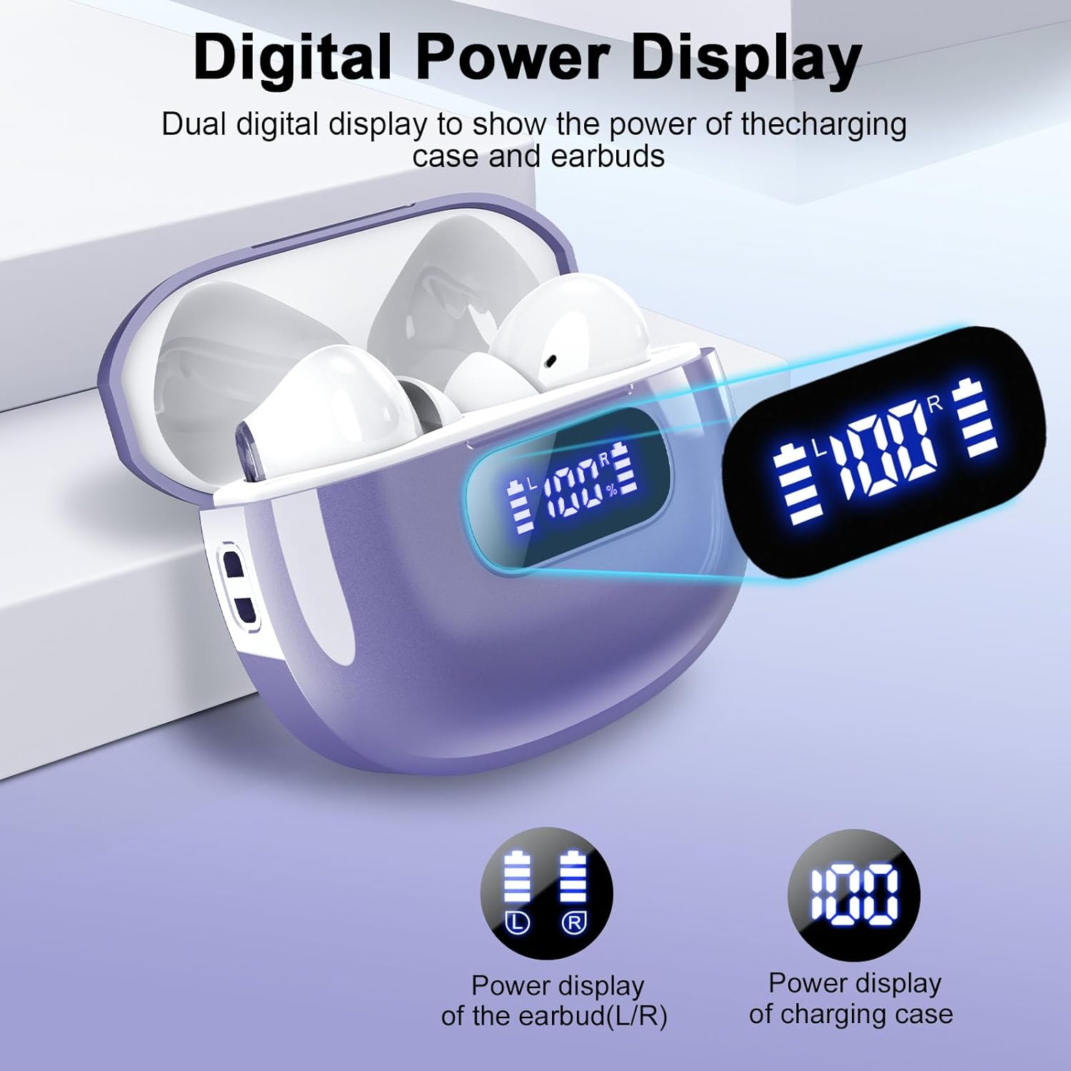 Wireless Earbuds, 2025 New Bluetooth 5.3 Headphones with LED Power Display, HiFi Stereo Deep Bass 48H Playtime 4 ENC Noise Cancelling Mic, in Ear Earphones IP7 Waterproof for Sport Walk - Image 3