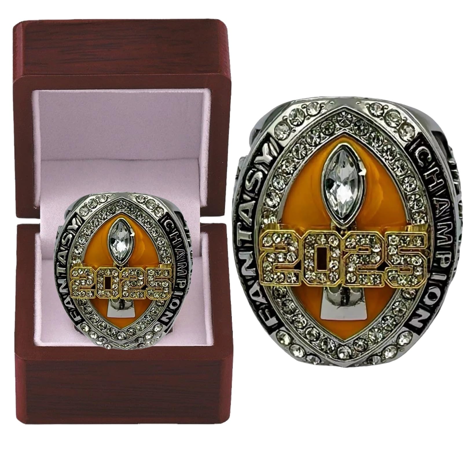 HYKJSHED 2025 Fantasy Football Ring Father's Day Collectibles Championship Ring Display Case