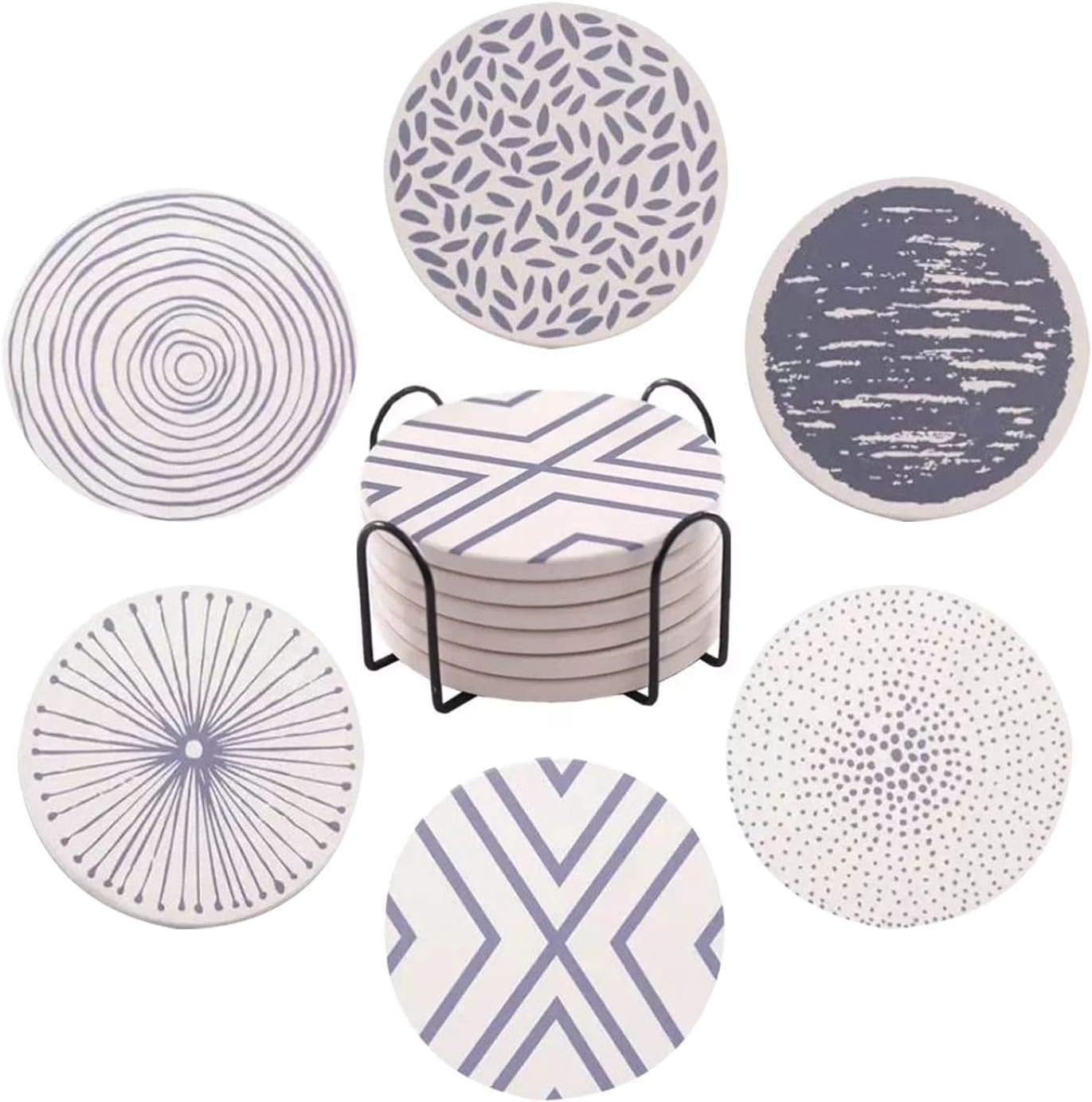 Coasters for Drinks Absorbent with Holder, Stone Coaster with Cork Backing Set of 6 - Great Gift for Birthday, Housewarming, Room Decor, Bar, Holiday Party (Blue)…