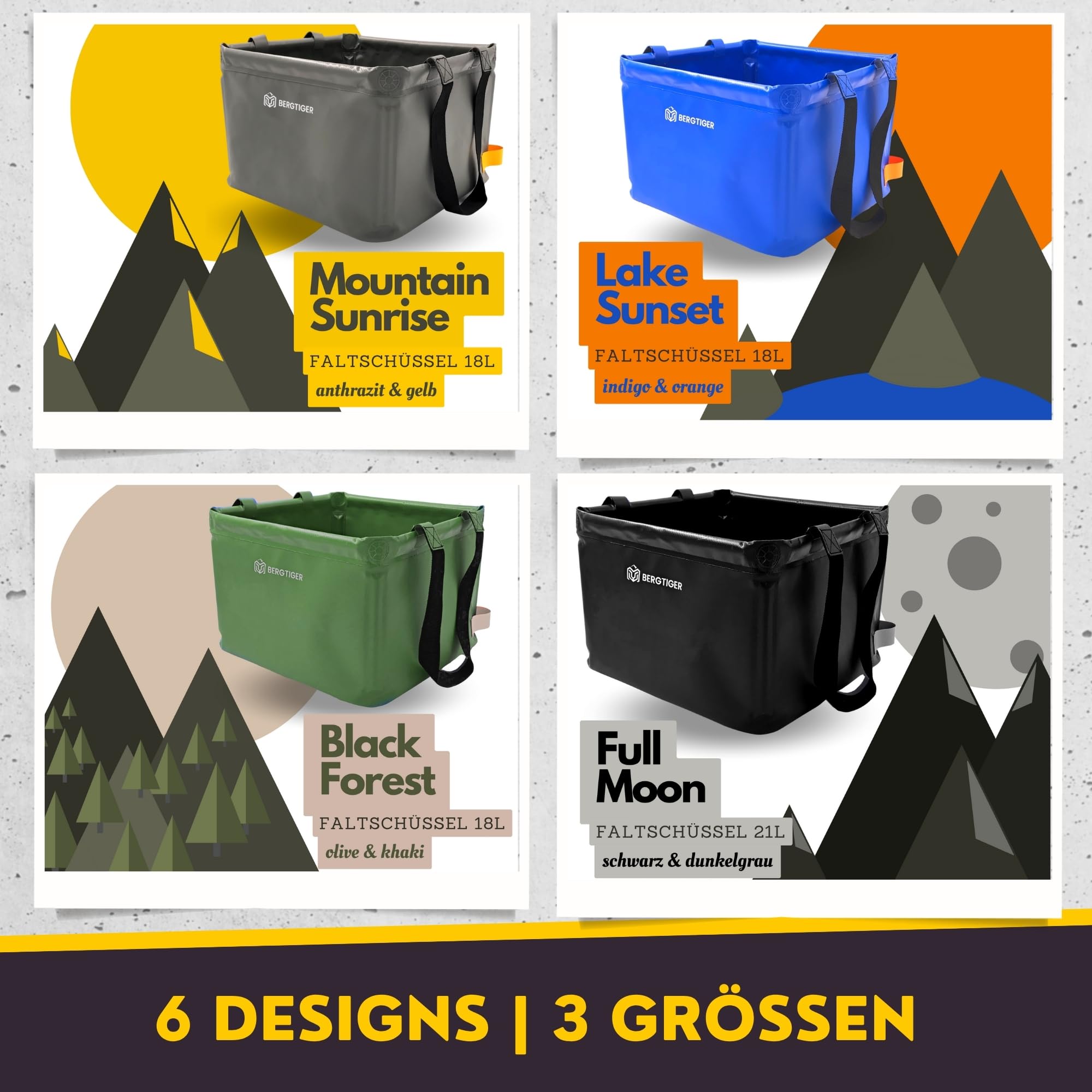 Faltschüssel Camping 18/22/26L mit EXTRA GRIFF I Faltbare Outdoor Spülschüssel & Spülwanne I Waschschüssel faltbar zum Abwaschen I robustes Camping Zubehör (Anthrazitgrau/Gelb - 26 Liter)