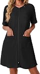 Ekouaer Femmes Zipper Robe manches courtes Robe de maison tricot court peignoir vêtements de nuit avec poches manteau de maison