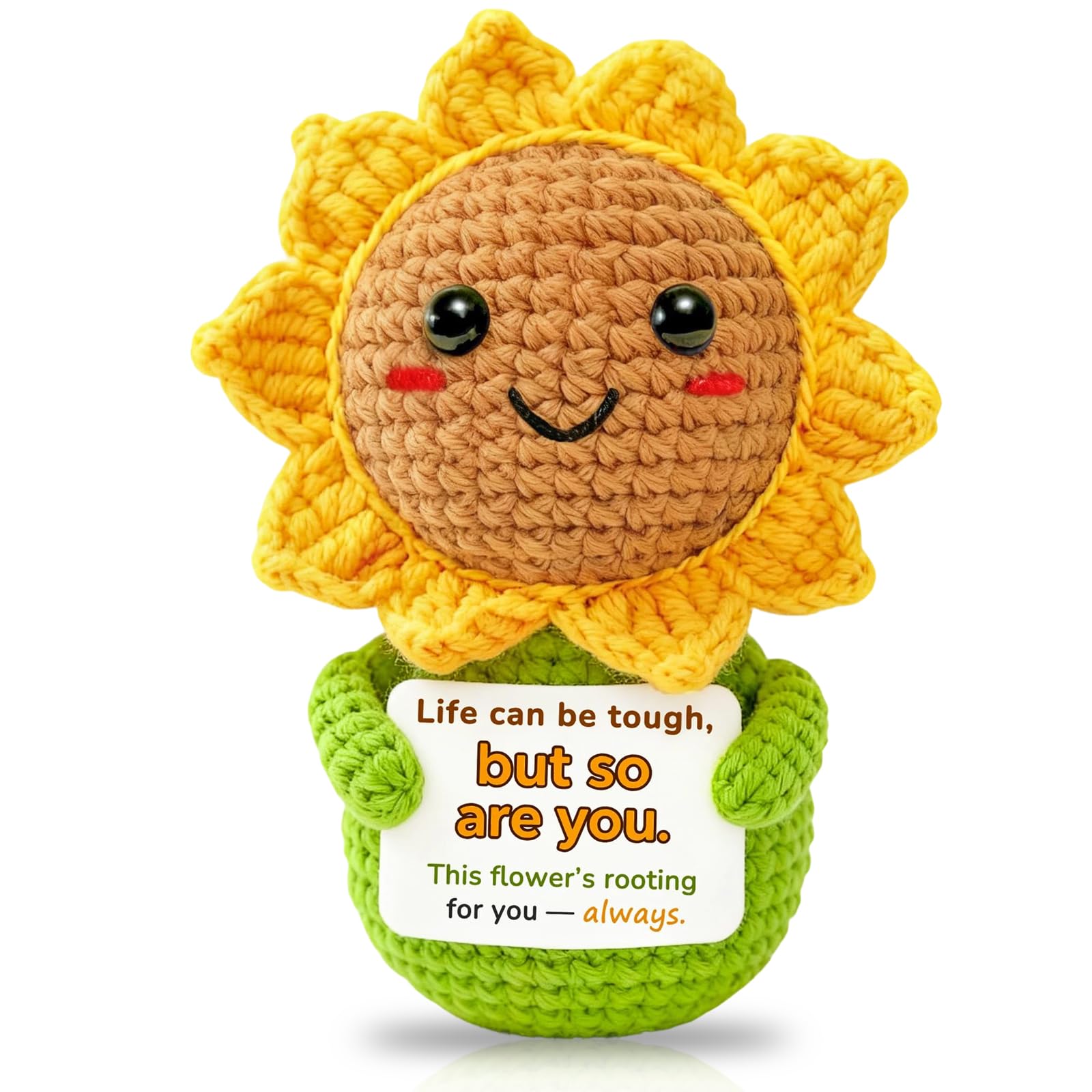 Emotional Support Crochet Flower Gifts, Handmade Positive Cochet Gift with Positive Words, Cute Sunshine Pocket Hug, Get Well Soon Gifts for Women Friend Daughter Sister Bestie Girlfriend (B)