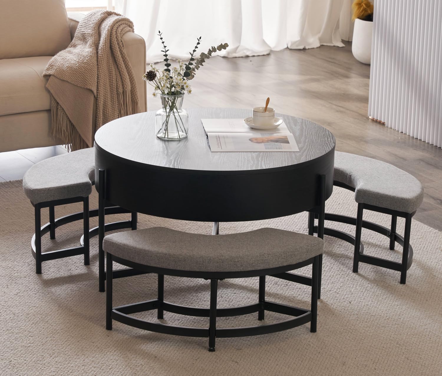 Amazon｜Kennkari 昇降 ダイニングセット 4点 円形 センター