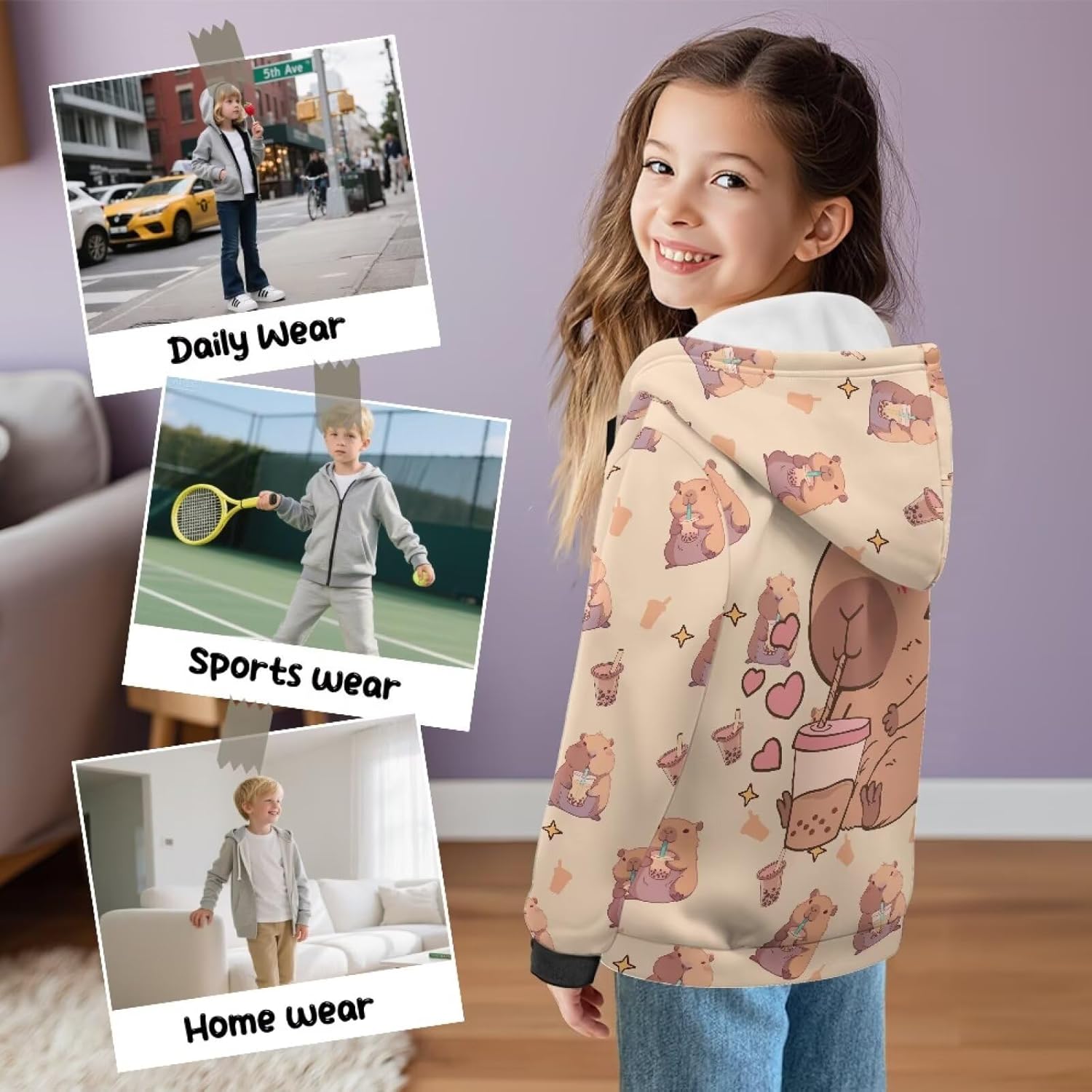 Girls Zip Up Fleece Hoodie 3D Printed Hooded Sweatshirt Hoody Coat with Pocket 6-16 Years