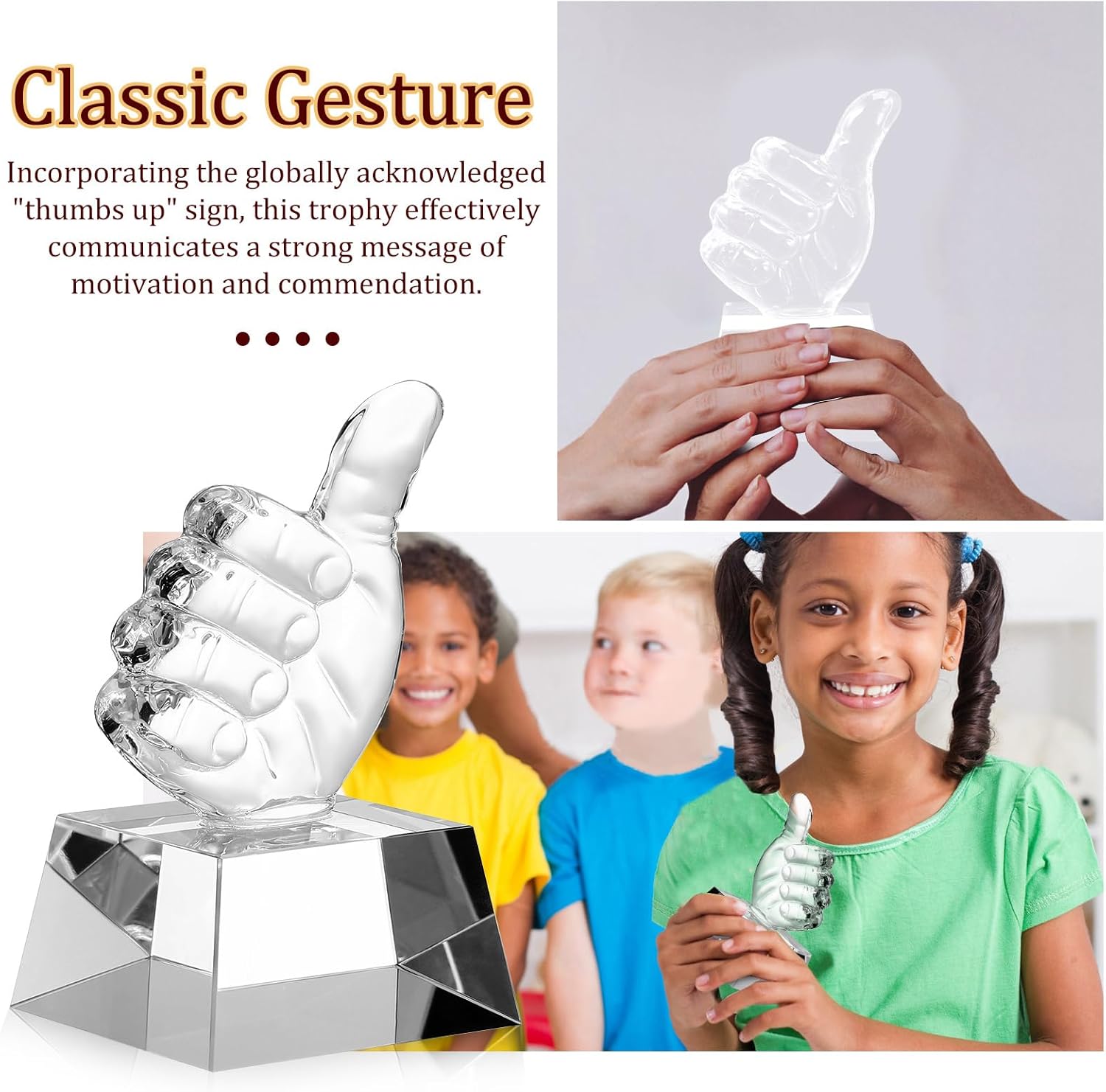 PartyKindom 2pcs Thumbs up Trophies: Crystal Glass Award Trophy Statues Winner Finger Trophy Cup for Reward Appreciation Sports Party Favors