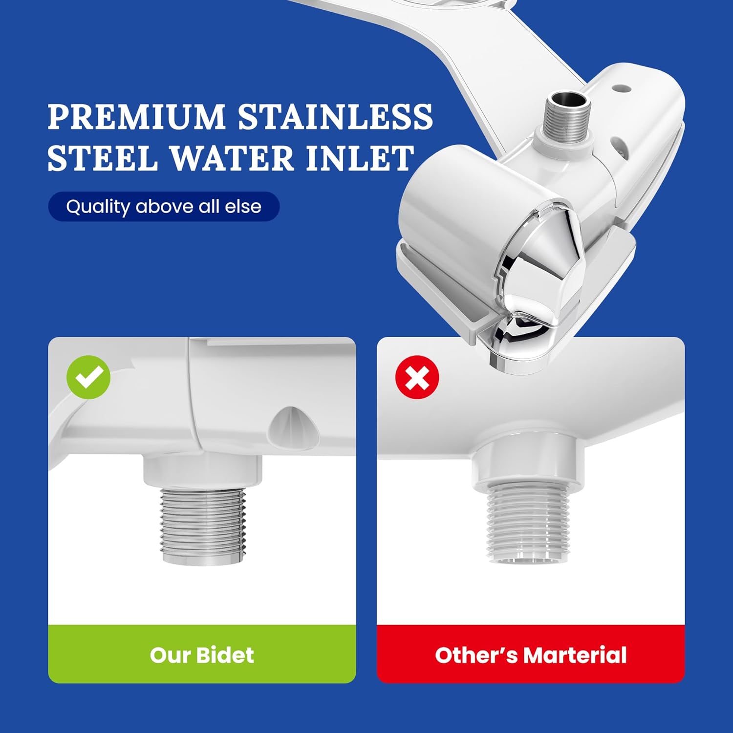 Ultra-Slim Dual-Nozzle Bidet Attachment - Adjustable Cold Water Pressure, Stainless Steel, Hygiene Upgrade,Non-Electric Bidet, (Silver)