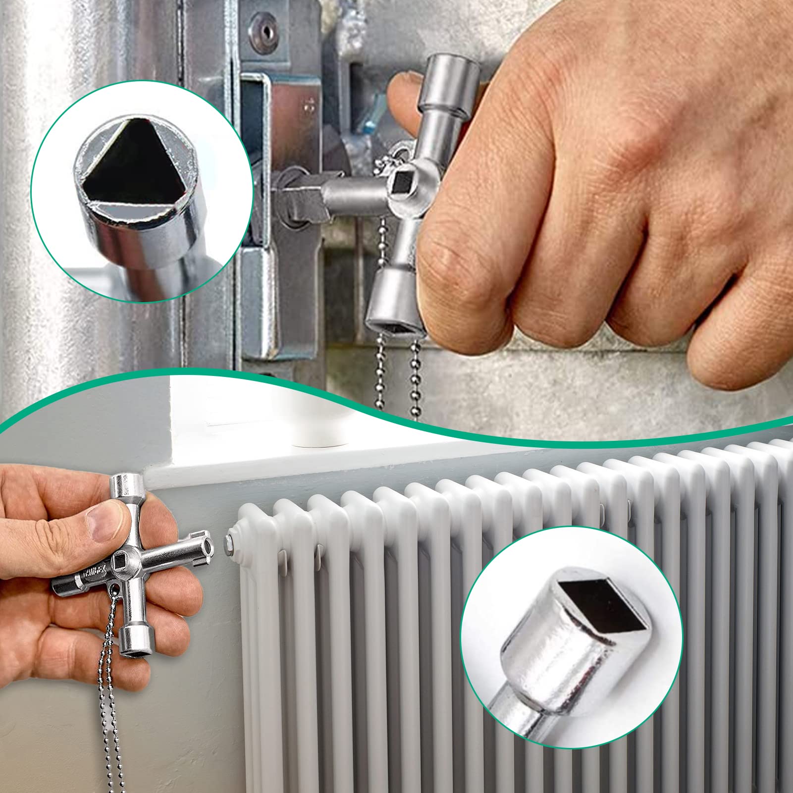 Massief messing universele radiatorontluchtingssleutel - 2 stuks, 5 mm radiatorsleutel voor ontluchting en ontluchting van radiatoren - Eenvoudig te gebruiken, Heavy Duty Radiator Sanitair