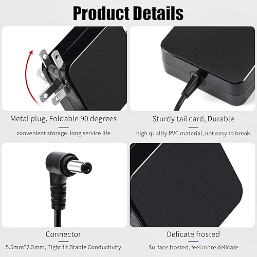 Miniatura 3 de Cargador para portátil de 65 W compatible con Q551L U56E X550C X551M R554L Q500A X555L F555L U47A S400C S500C U46E ADP-45BW B Cable de fuente de