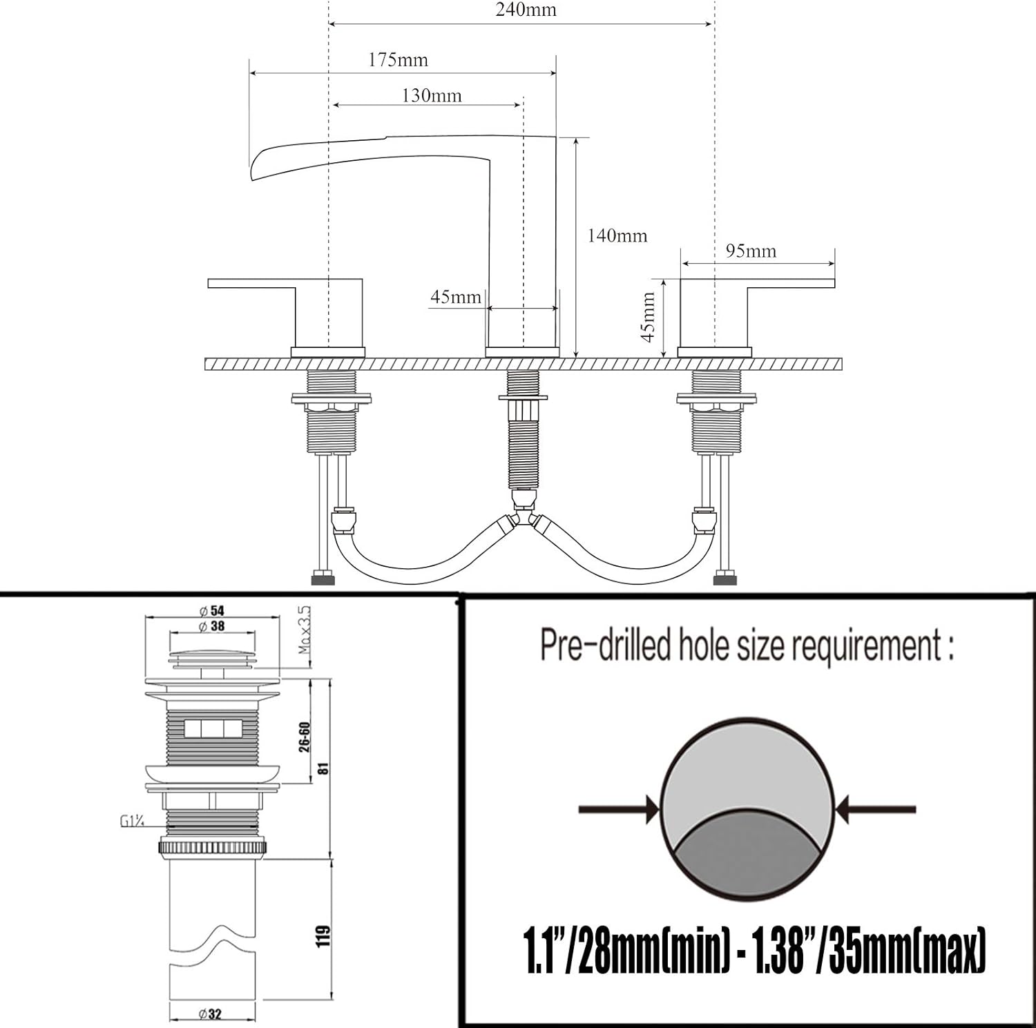 Exсluѕіvе Dіѕсоunt 50% Prісе Brushed Gold Waterfall Widespread Bathroom Faucet 8 Inch for Sink 3 Holes by Phiestina, Bathroom Sink Faucet with Metal Pop UP Drain and CUPC Water Supply Lines, NS-WF02-1-BG