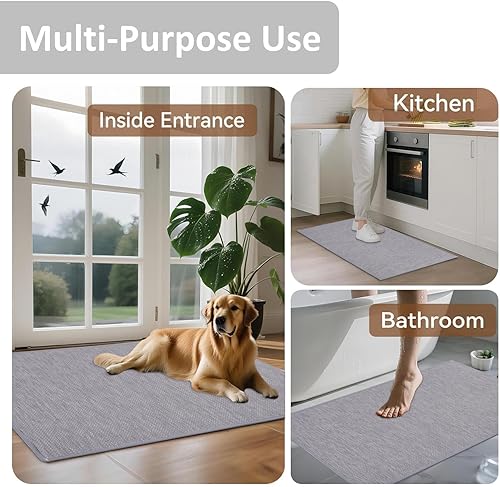 Miniatura 6 de Tapete ultra delgado para puerta de interior, tapete gris para entrada interior, 30 x 17 pulgadas, antideslizante, parte trasera de goma de perfil