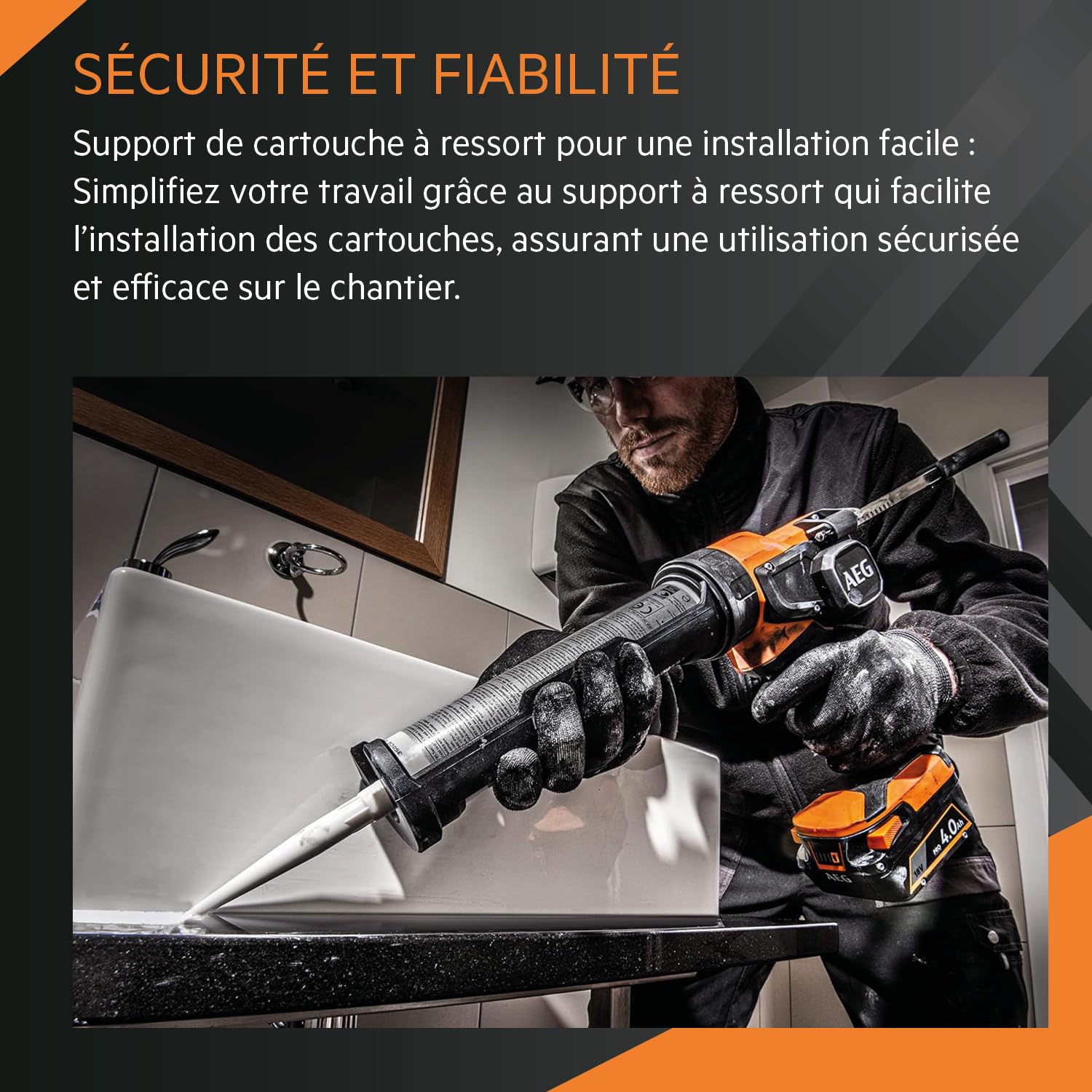 AEG - Pistolet à Cartouche Sans Fil 18V BKP18C2-310-0 – Pression Contrôlée, Recharge Rapide, 300ml – Idéal Silicone, Mastic, Colle – Batterie Non Incluse