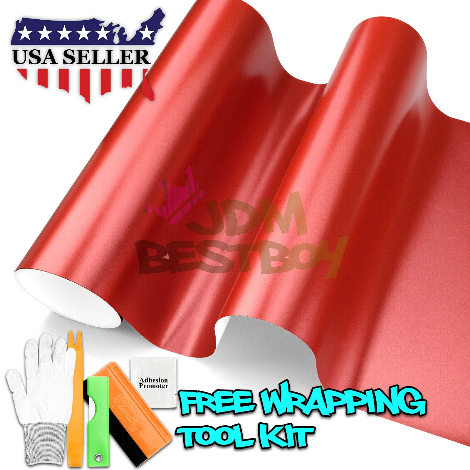 JDMBESTBOY Free Tool Kit New Premium Matte Metallic Satin Pearl Red Car Vinyl Vehicle Wrap Automotive Sticker Decal Self Adhesive Wrapping Film 60
