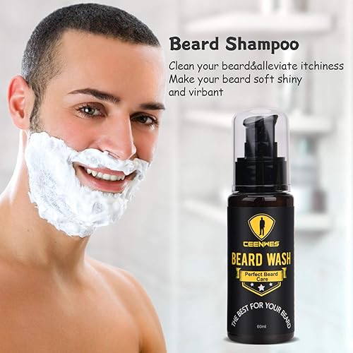Miniatura 4 de Ceenwes Kit mejorado de aseo para barba: acondicionador, aceite, cepillo, peine, bálsamo, tijeras, bolsa de almacenamiento para recortar barba y