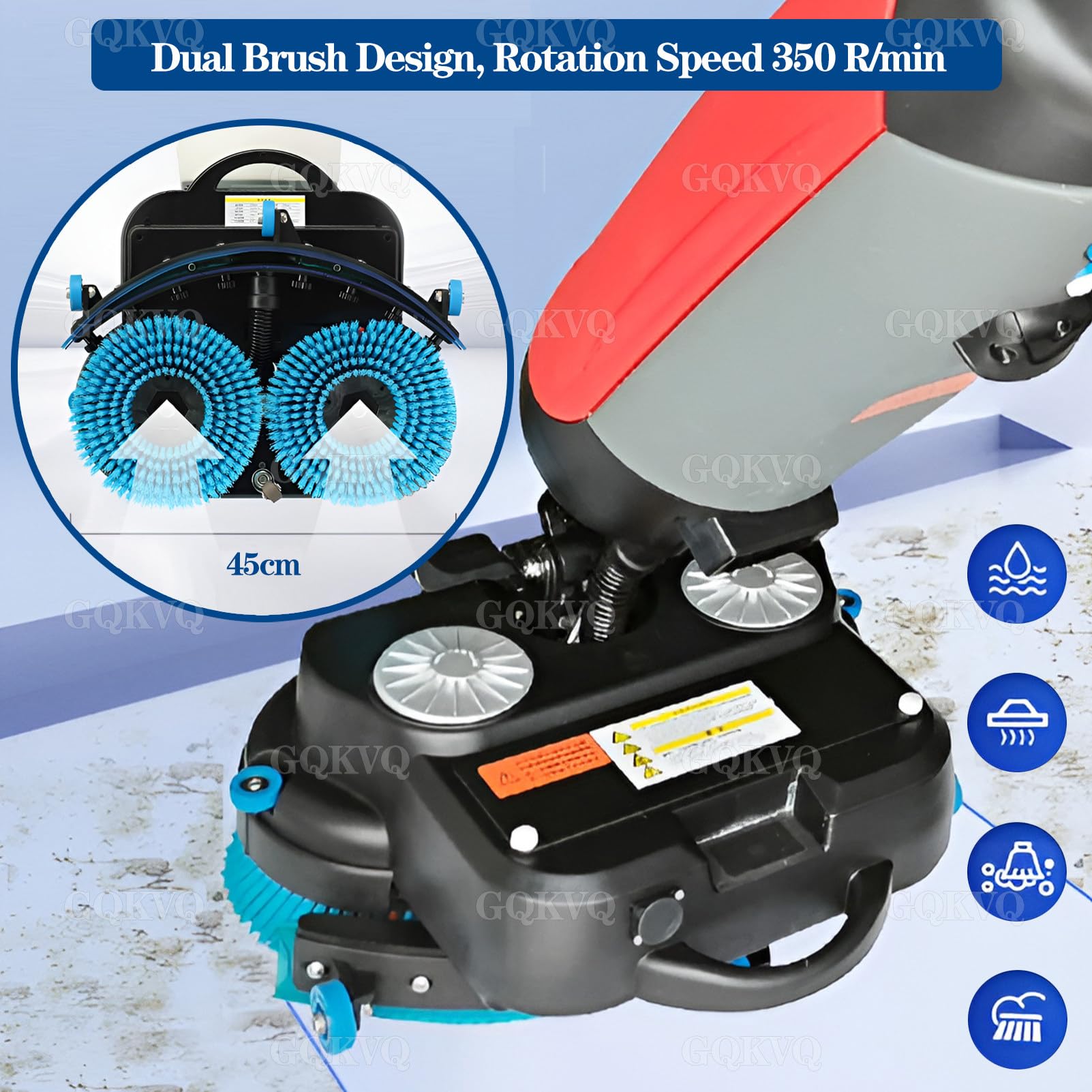 Lavapavimenti Professionale da 17" Doppie Spazzole Rotanti, 240 Giri/min, Copertura 1200 M²/H, Batteria al Litio Ricaricabile Senza Fili, per Pavimenti in Legno, Piastrelle Red
